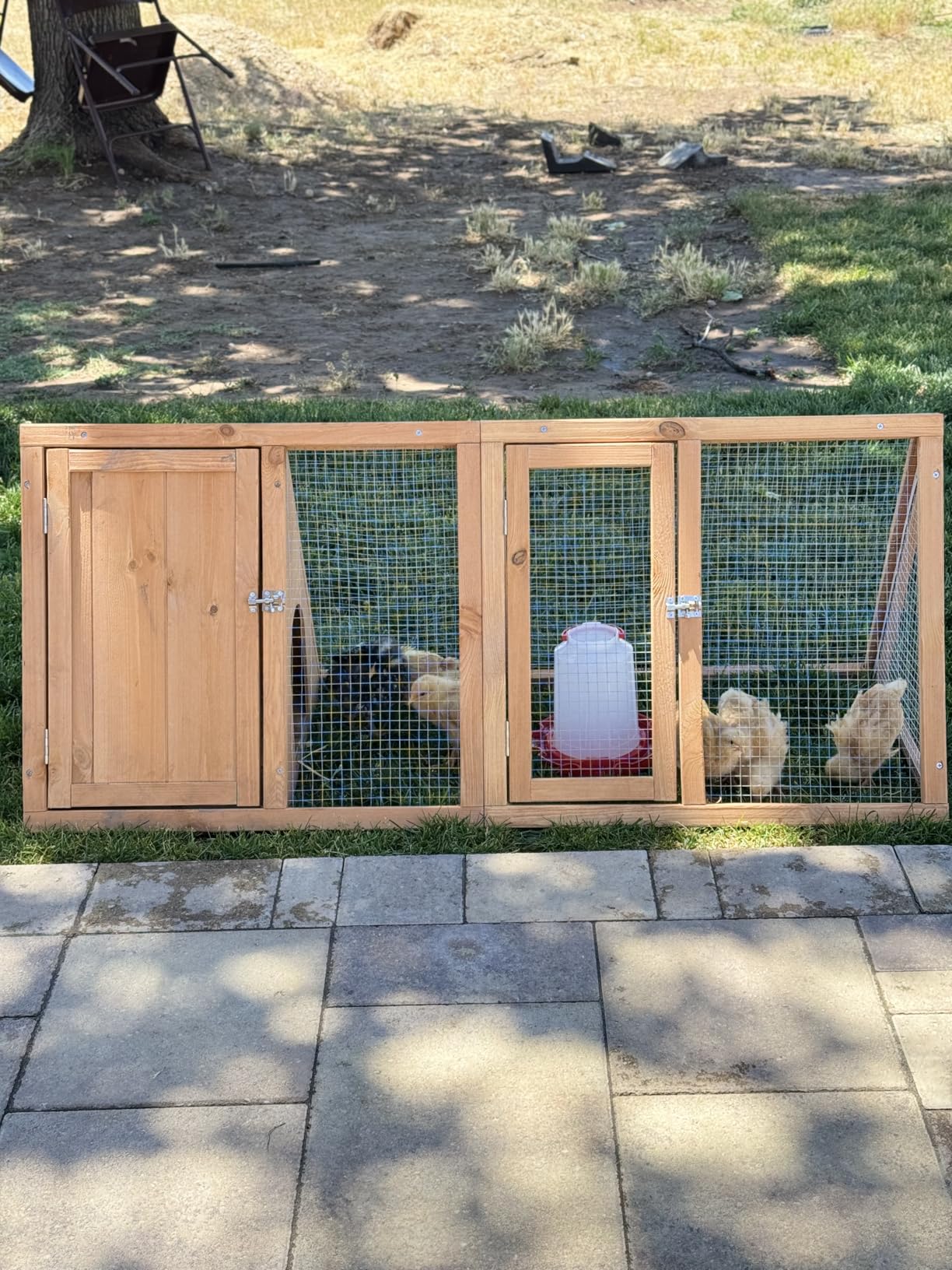 Outdoor Chicken Coop Wooden A-Frame Small Animal Coop Rabbit House Quail Cages with Outdoor Runs & Ventilated Wire Fence Suitable for Garden Backyard Farms 47 x 18 x 19.5 in (Brown) customer photo 2