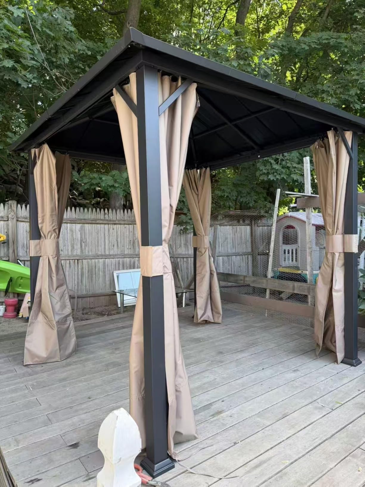 Modern Shade Hardtop Gazebo 10x12 with 4 LED Lights for Backyard, Black customer photo 1