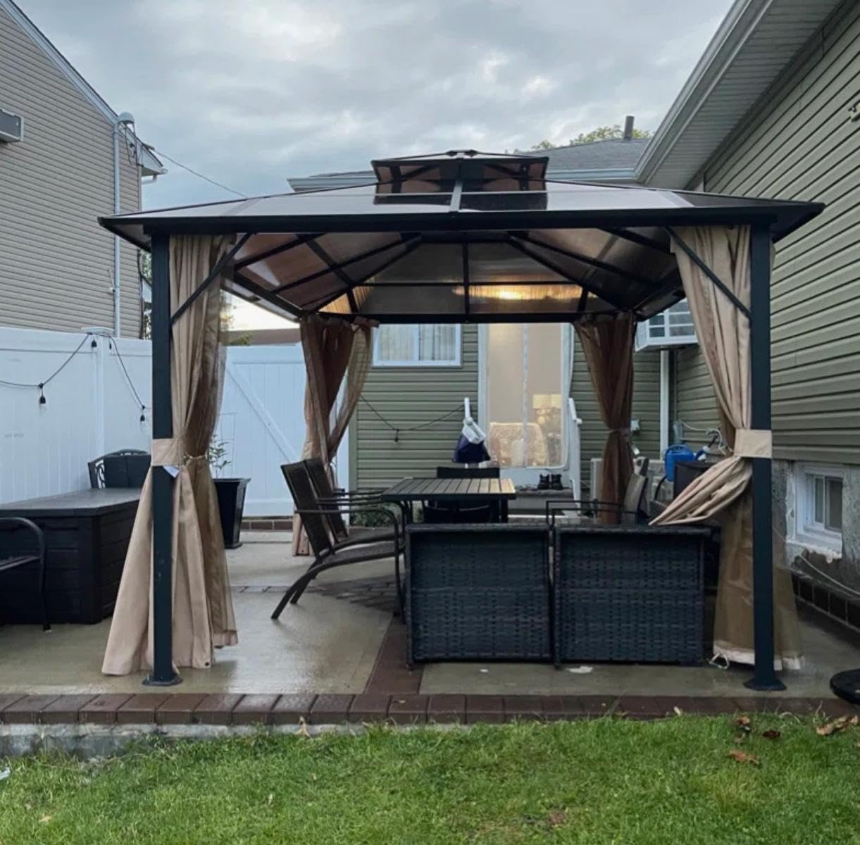 Aoxun 12'x10' Hardtop Gazebo with Polycarbonate Double Roof, Brown customer photo 1