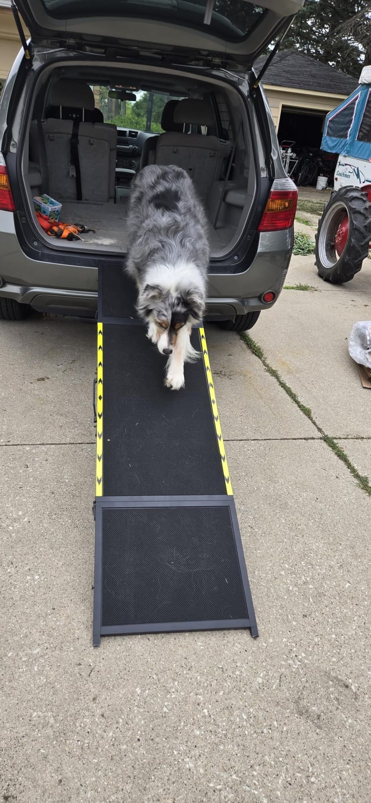 74'' L & 20'' W Longest Dog Ramp for Car - Extra Wide Portable Pet Dog Ramps for Large Dogs, Dogs Cars Ramp for Car SUV/Truck/RV/Bed, Lightweight Ramps with Non-Slip Mesh Up to 250LBS, Black customer photo 2