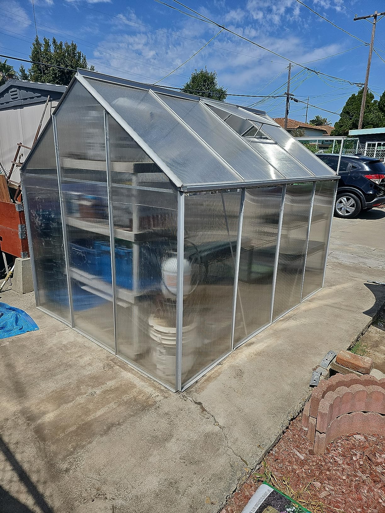 VEIKOU 8 x 14 FT Greenhouse with Aluminum Frame, Greenhouses for Outdoors with 2 Vents, Lockable Doors, Polycarbonate Panels, Walk-in Green House for Winter, Garden, Yard, Hobby, Grey customer photo 1