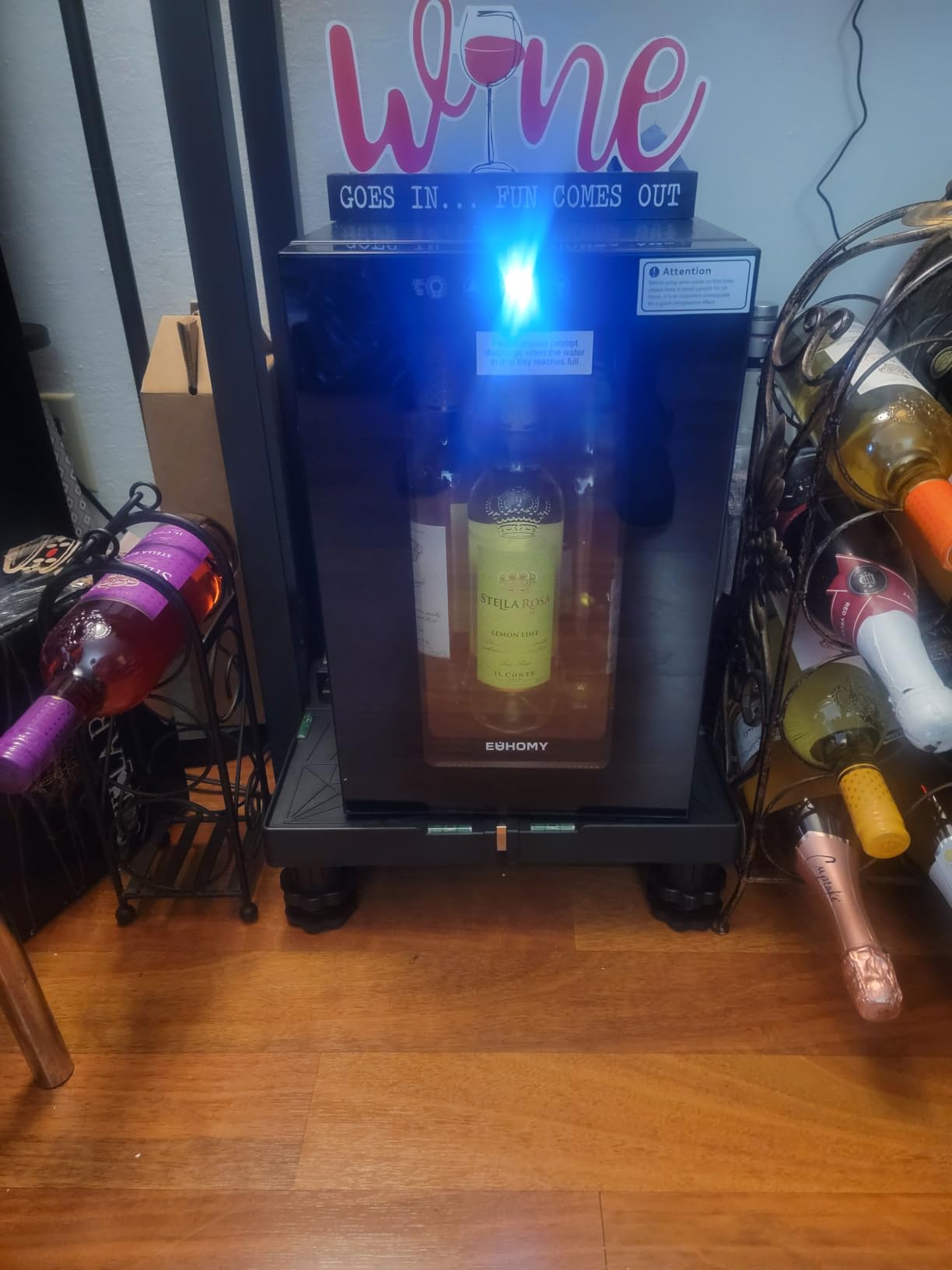 EUHOMY 16 Bottle Wine Cooler Refrigerator, Compressor Wine Fridge with Glass Door, Freestanding Wine Cellar with Digital Temp Control & LED Light for Red White Wine Beer Home Bar Office, 1.7 Cu.Ft customer photo 1