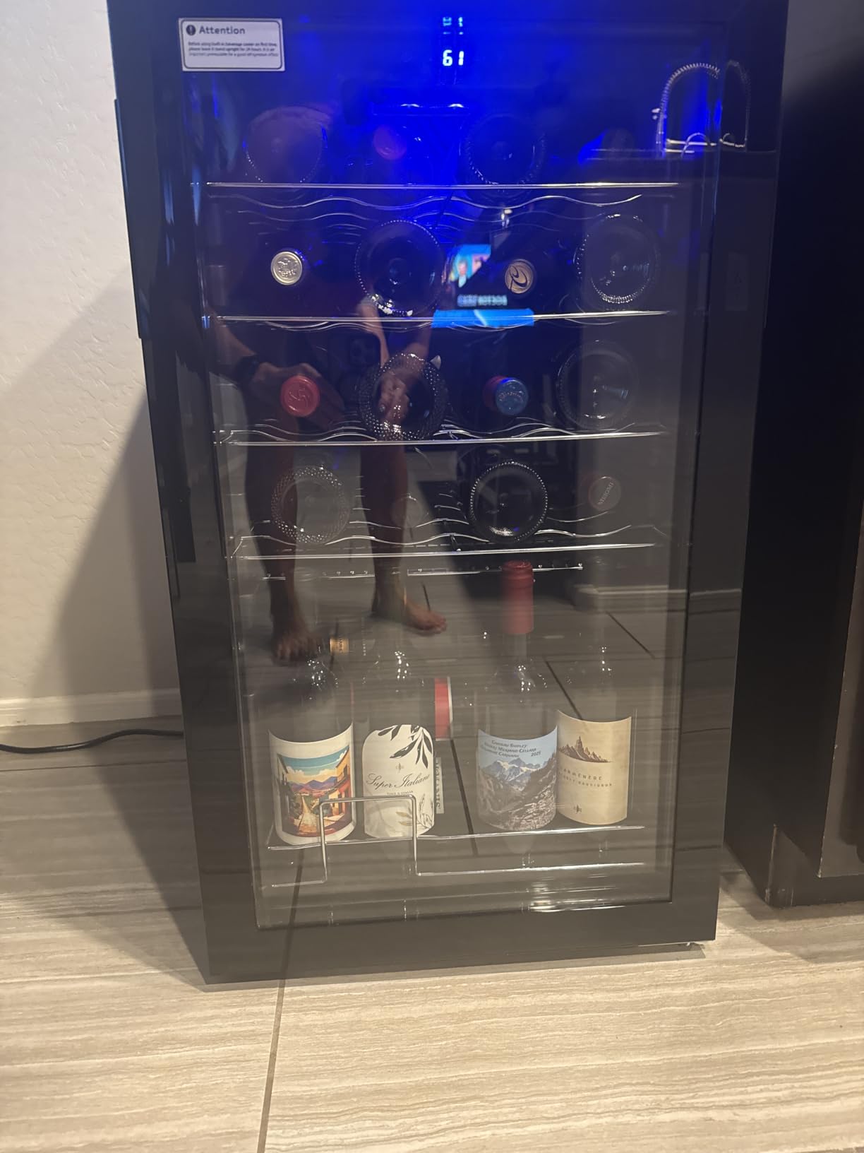 EUHOMY 16 Bottle Wine Cooler Refrigerator, Compressor Wine Fridge with Glass Door, Freestanding Wine Cellar with Digital Temp Control & LED Light for Red White Wine Beer Home Bar Office, 1.7 Cu.Ft customer photo 2