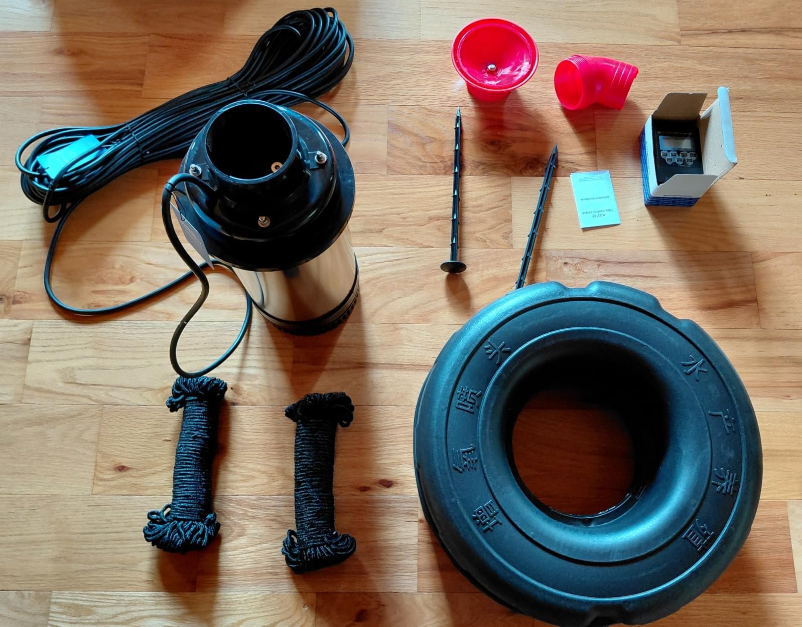 SYY Pond Fountain Aerator, 1HP 15000 GPH 110V Stainless Steel Floating Fountain Pump with Timer, 100FT Power Cord & 2x100FT Rope customer photo 1