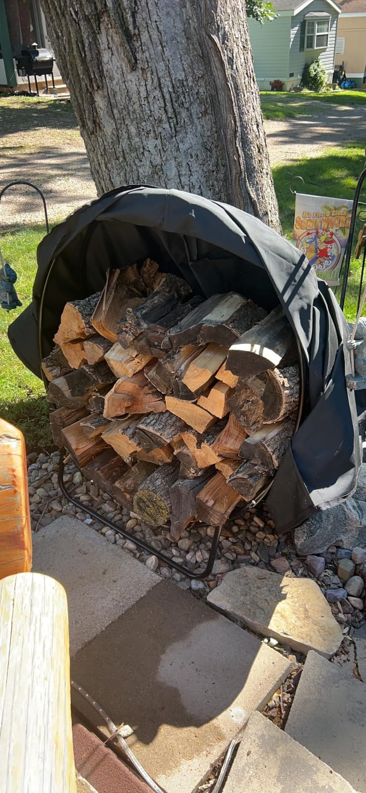 Sunnydaze Outdoor Firewood Rack with Cover, Heavy-Duty Steel, 40” Diameter customer photo 1