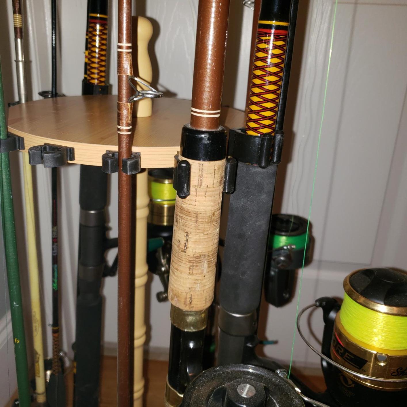 Rush Creek Creations 16-Rod Round Fishing Rod Holder for Garage, Tackle Box | 360° Access Fishing Pole Holder for Rods, Reels, Gear, Accessories, And Tackle Box, Securely Holds 16 Rods, Light Wood Grain customer photo 1
