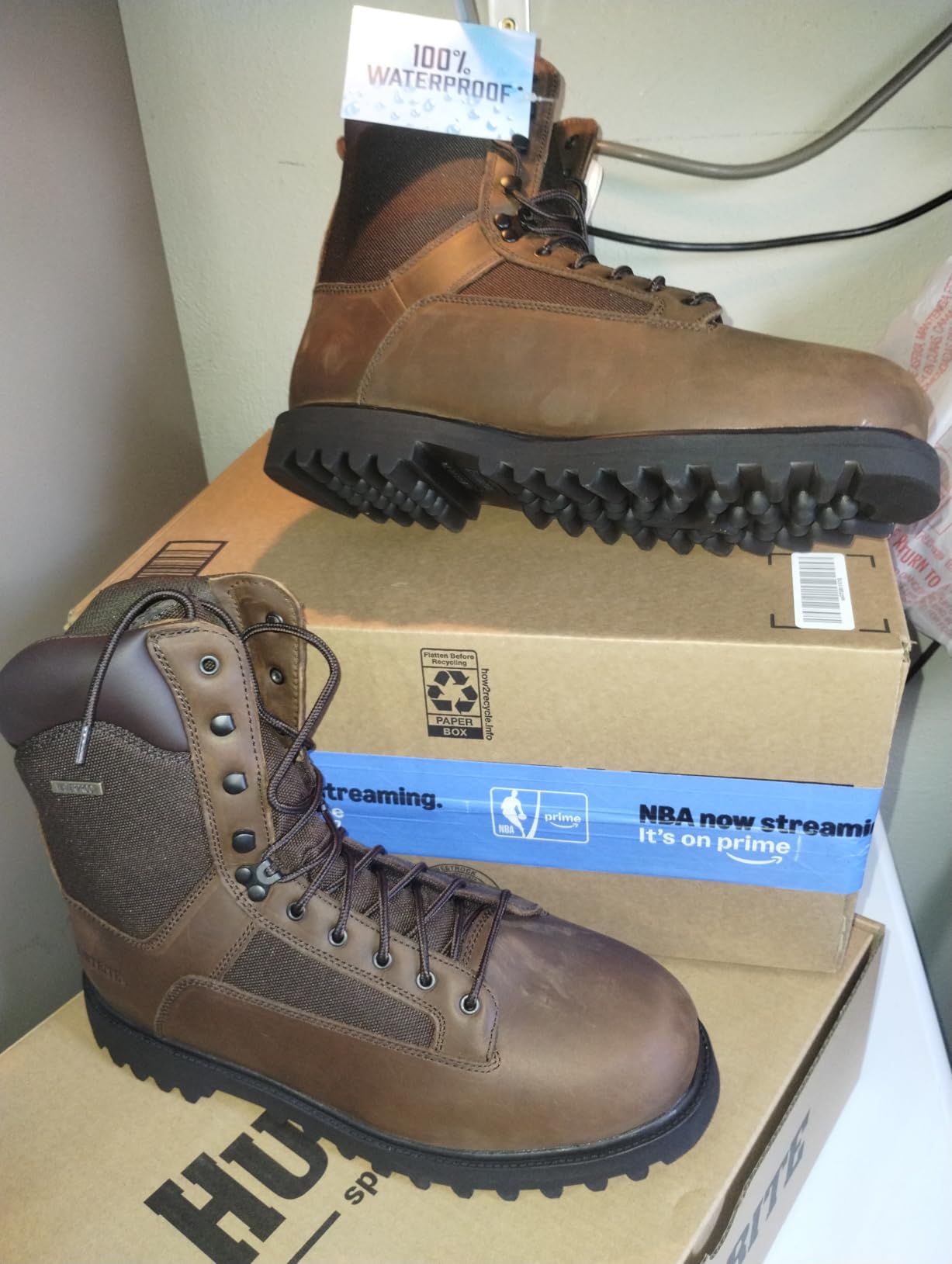 HUNTRITE Men's Insulated Waterproof Hunting Boots Non-Slip Shoes, 1200-gram, Brown customer photo 1