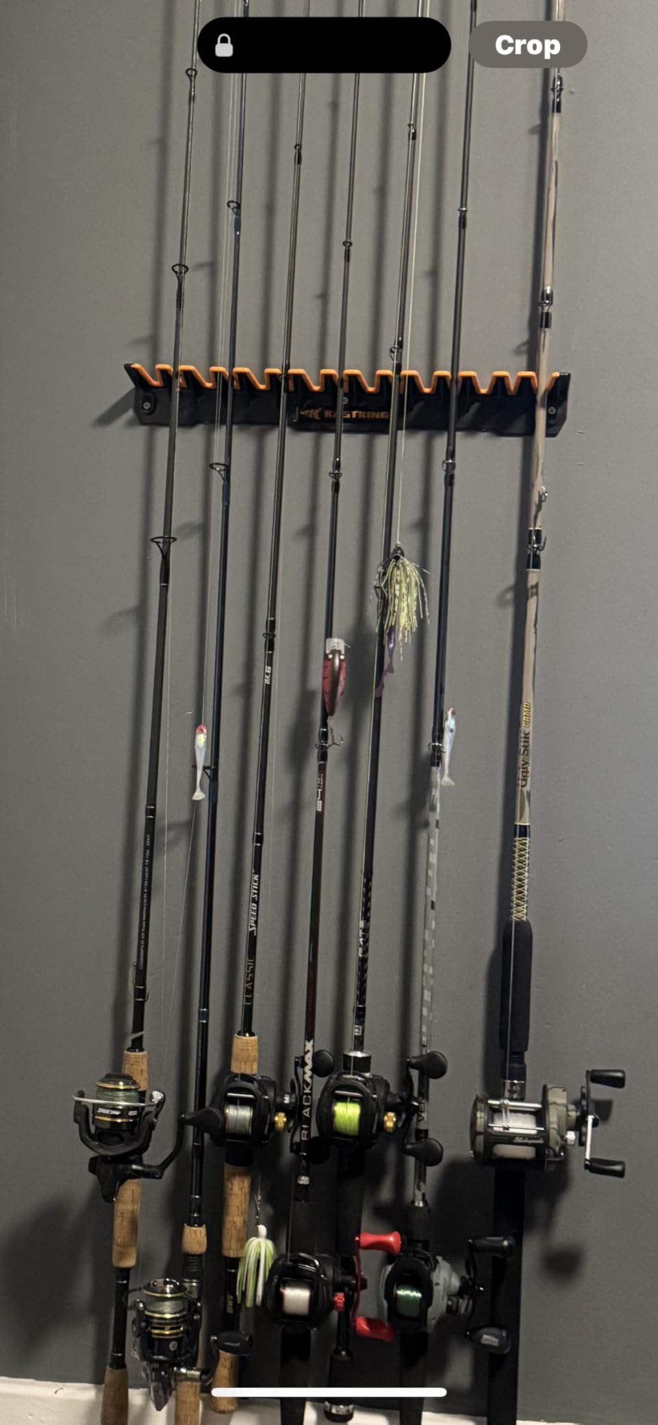 KastKing V15 Vertical Fishing Rod Holder, Black With Orange Rubber, 1 Pcs | Wall Mounted Fishing Rod Rack, Store 15 Rods or Fishing Rod Combos in less than 18”, Great Fishing Pole Holder and Rack customer photo 1