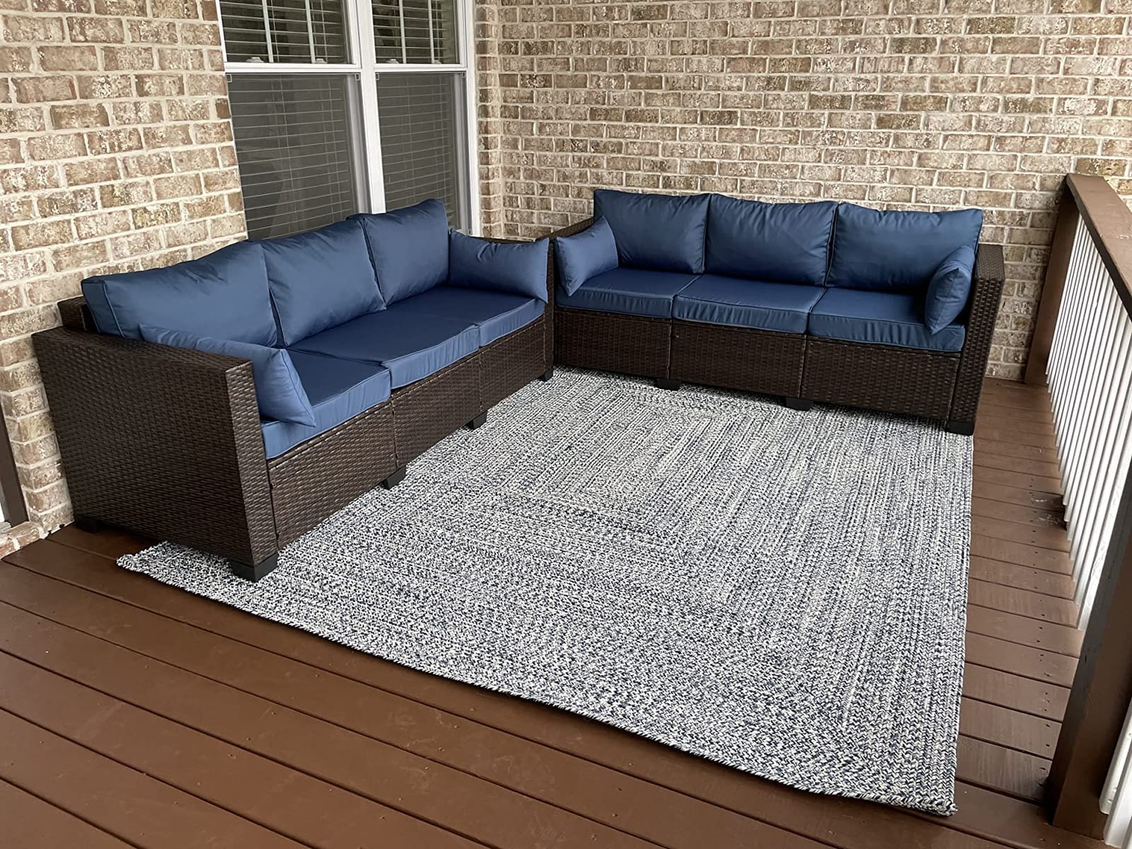 Rattaner 3-Seat Patio Wicker Sofa, Outdoor Rattan Couch Furniture Steel Frame with Furniture Cover and Deep Seat High Back, Blue Anti-Slip Cushion. customer photo 1