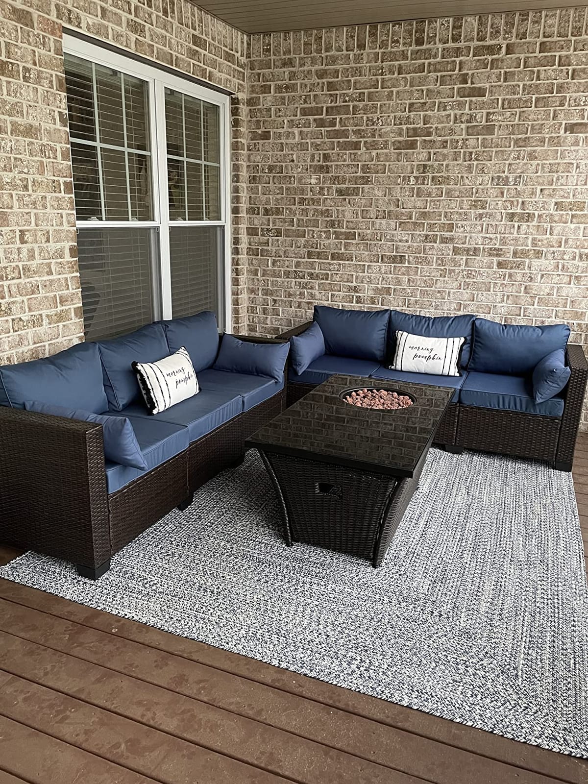 Rattaner 3-Seat Patio Wicker Sofa, Outdoor Rattan Couch Furniture Steel Frame with Furniture Cover and Deep Seat High Back, Blue Anti-Slip Cushion. customer photo 2
