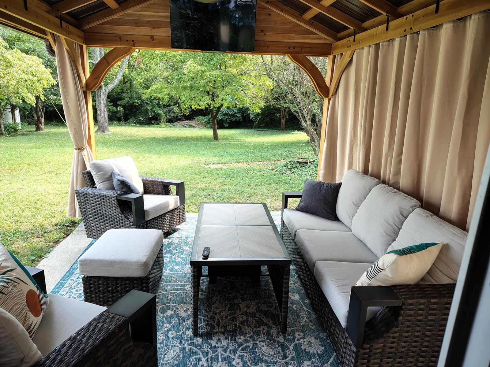 Backyard Discovery Arlington 12' x 10' Cedar Wood Outdoor Gazebo Pavilion with Hardtop Galvanized Steel Peak Roof, Snow Support, Wind Resistance, PowerPort, Shade for Garden, Patio, Deck, Entertaining customer photo 1