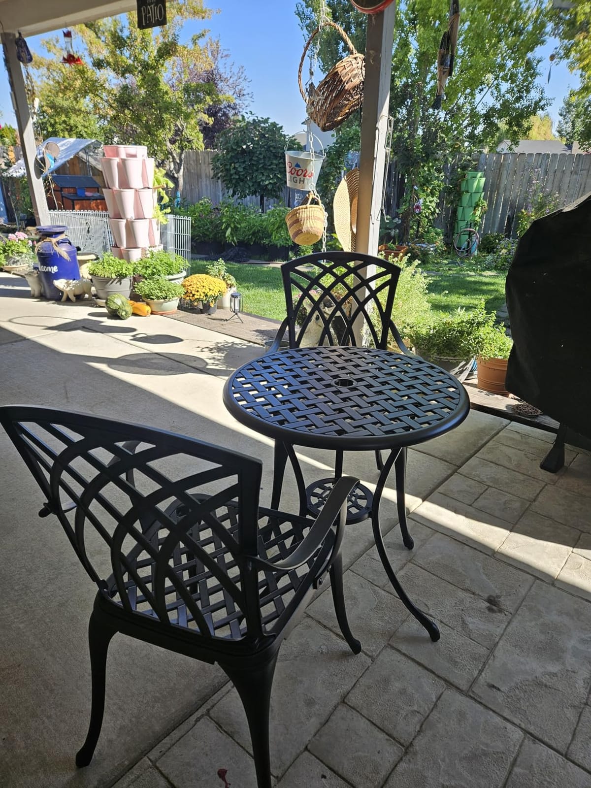 NUU GARDEN Patio Bistro Sets 3 Piece Cast Aluminum Bistro Table and Chairs Set with Umbrella Hole Bistro Set of 2 for Patio Backyard, Black customer photo 1