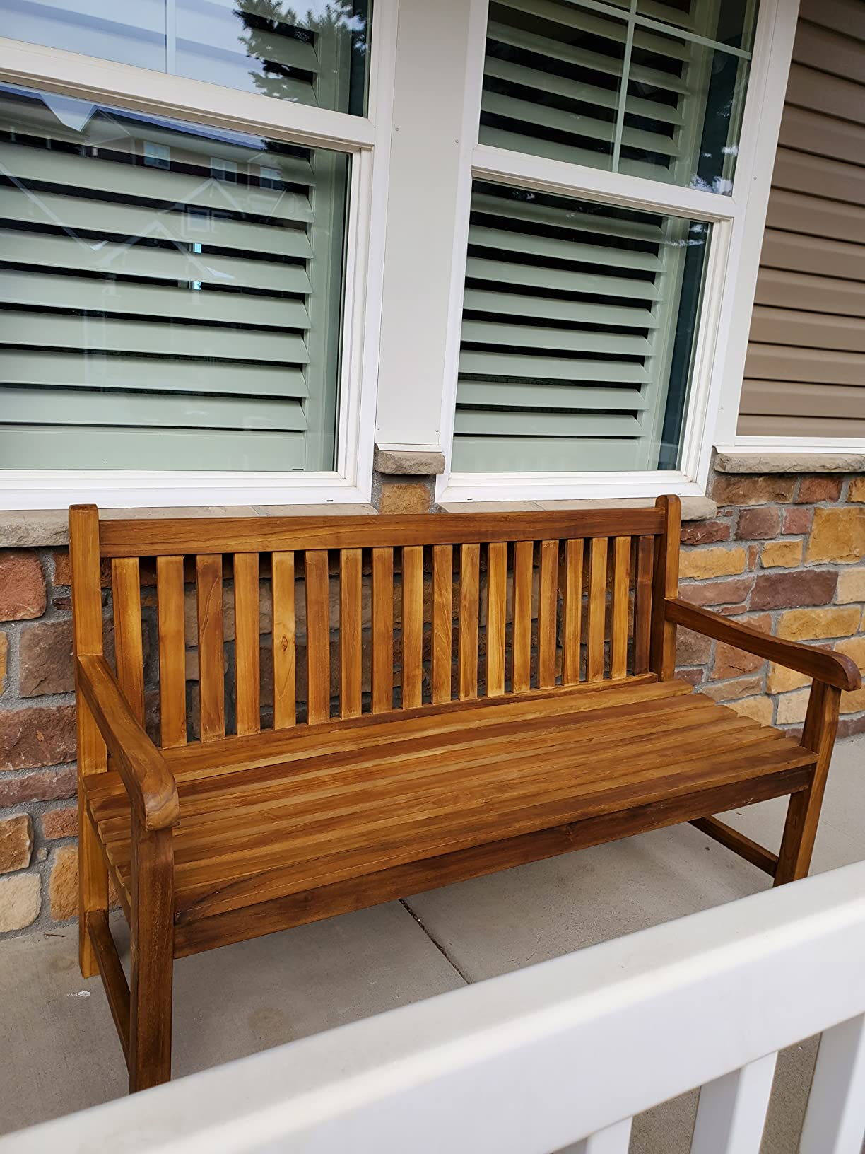 Sunnydaze Wooden Outdoor Teak Bench with Backrest, 59” W, Light Brown customer photo 2