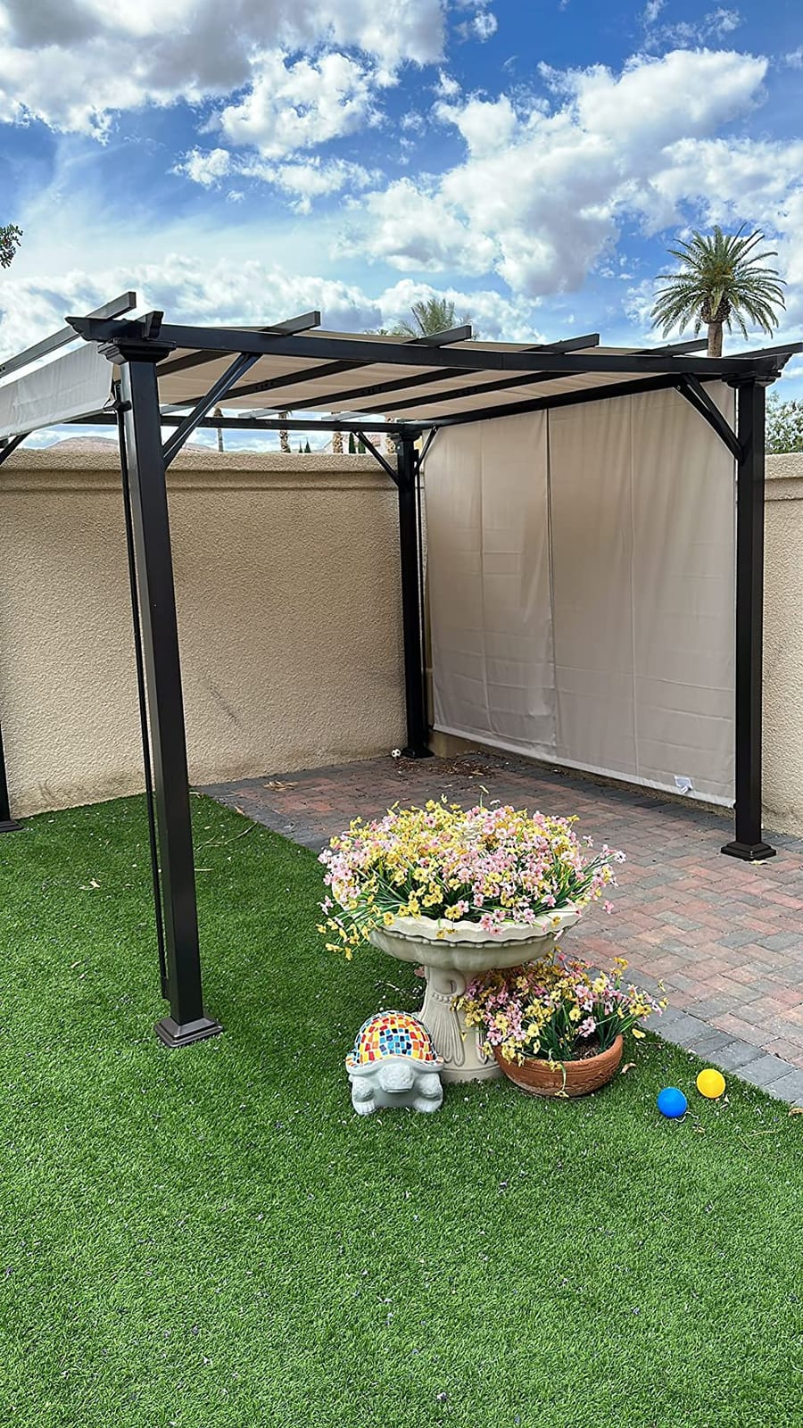 Tangkula 10x10FT Outdoor Patio Shade Structure, Steel Pergola with Retractable Canopy Shades, Rustproof Metal for Patio, Backyard, Garden (Beige) customer photo 1