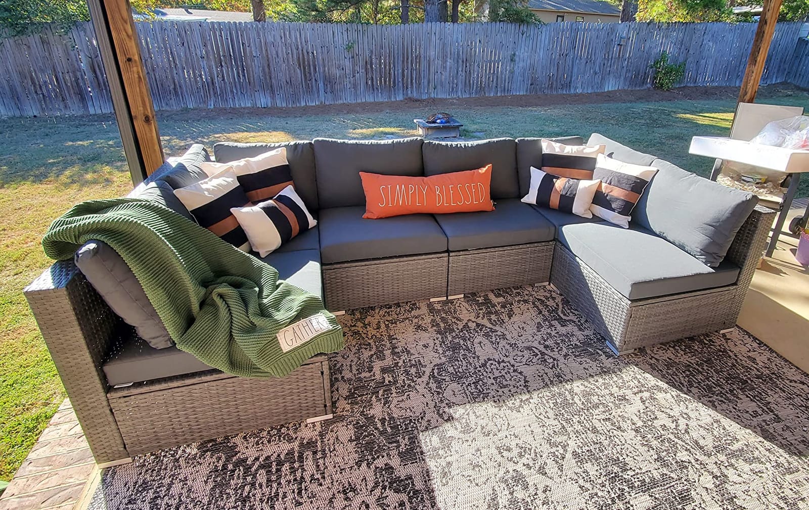 NICESOUL Extra Large Rattan Patio Furniture Set with Gas/Propane Fire Pit Table, 29.3'' High Back Comfy Outdoor Sofa Conversations, 7 Piece Moden Deep Wide Seated Sectional Couch for Backyard, Gray customer photo 2