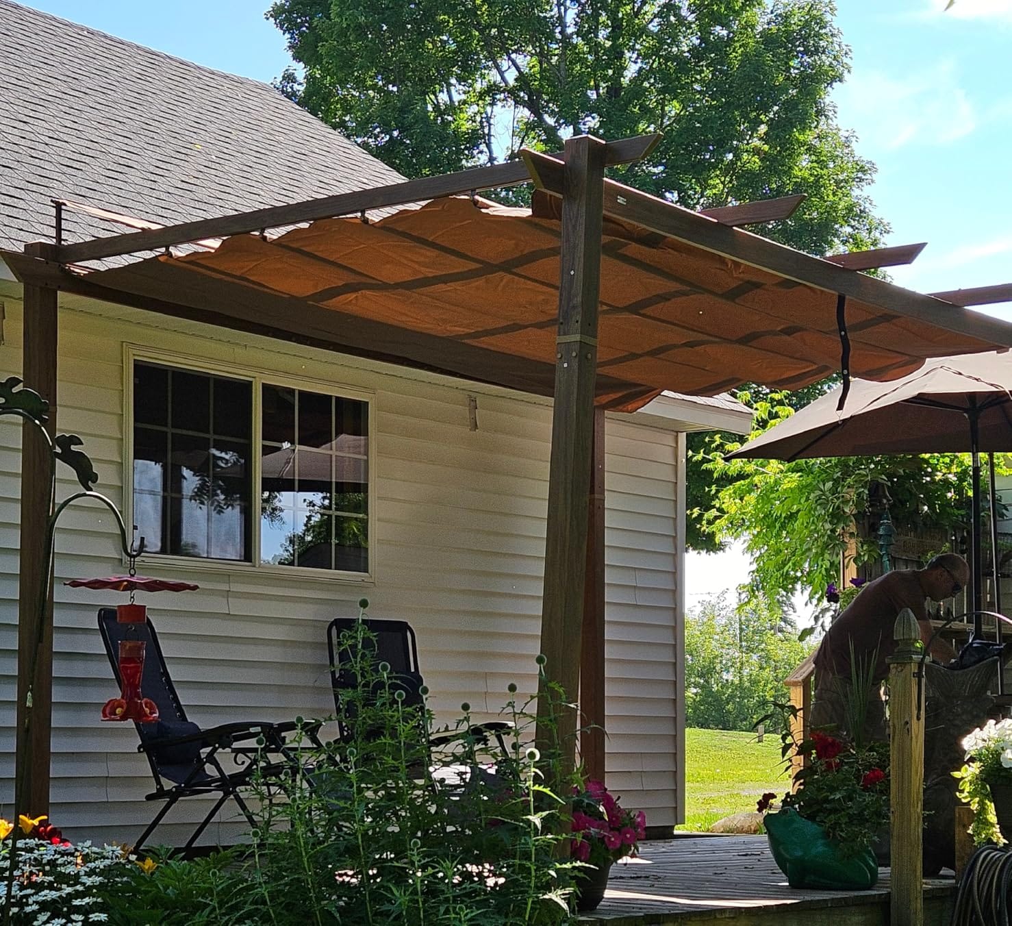Domi Outdoor Living 10’ X 10’ Outdoor Retractable Pergola with Weather-Resistant Canopy Aluminum Garden Pergola Patio Grill Gazebo for Courtyard customer photo 2