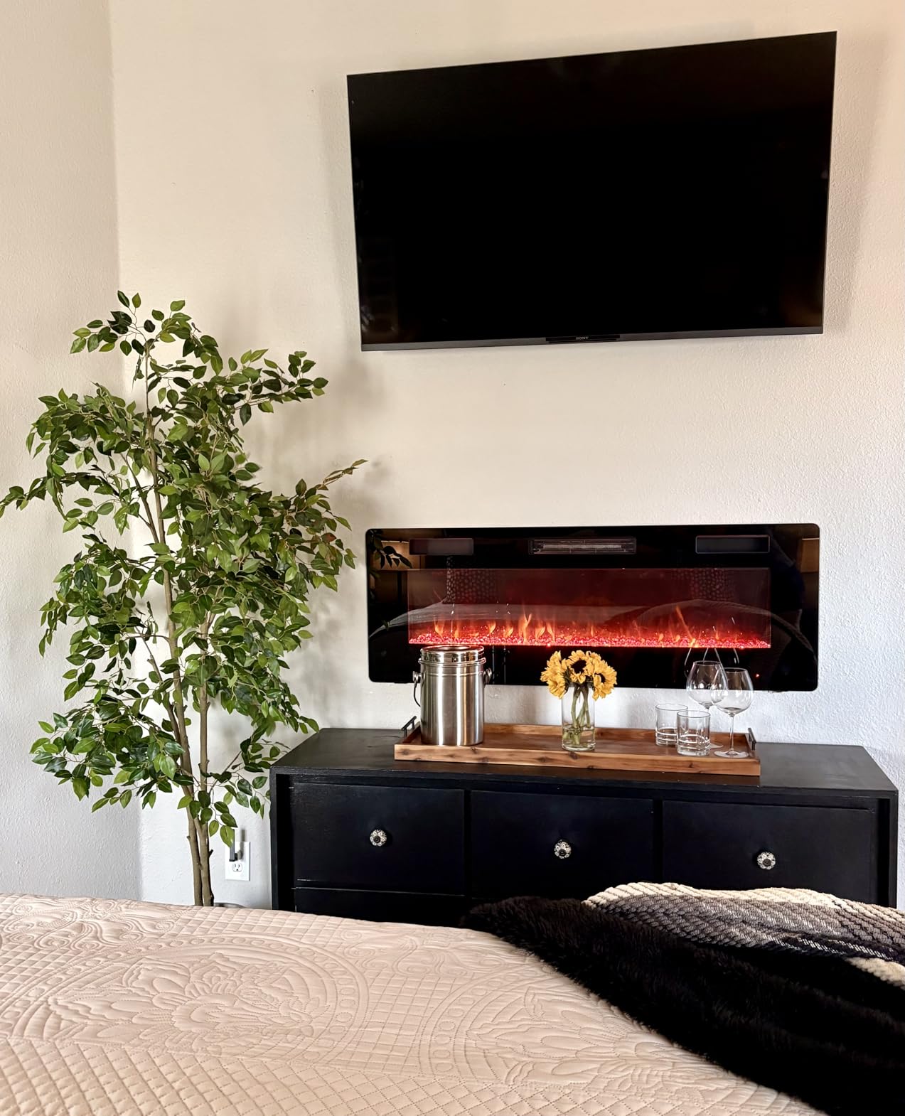Electactic 36 Inch Electric Fireplace Insert Ultra-Thin - Recessed & Wall-Mounted Fireplace Heater with Thermostat, Adjustable Flame, Remote Control - Linear with Timer, Touch Screen, 750/1500W customer photo 1
