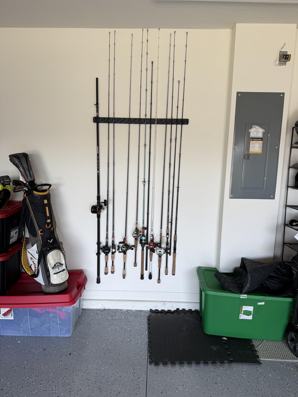PLUSINNO V9 Vertical Fishing Rod Holder, Wall Mounted Fishing Rod Rack, Fishing Pole Holder Holds Up to 9 Rods or Combos, Fishing Rod Holders for Garage,Fishing Gear and fishing Gifts for Men customer photo 1
