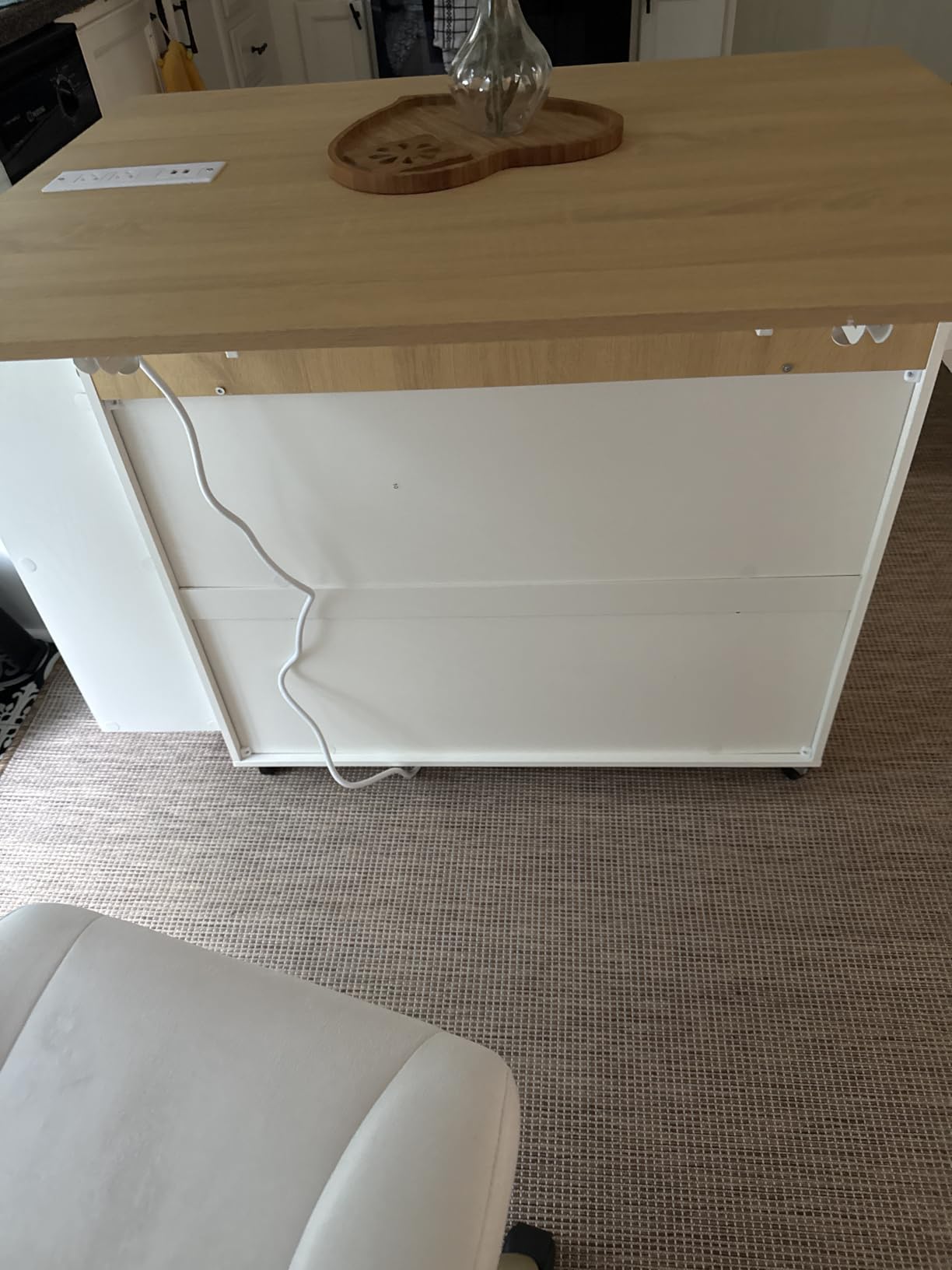 IRONCK Kitchen Island with Storage, Charging Station and Drop Leaf, White customer photo 1