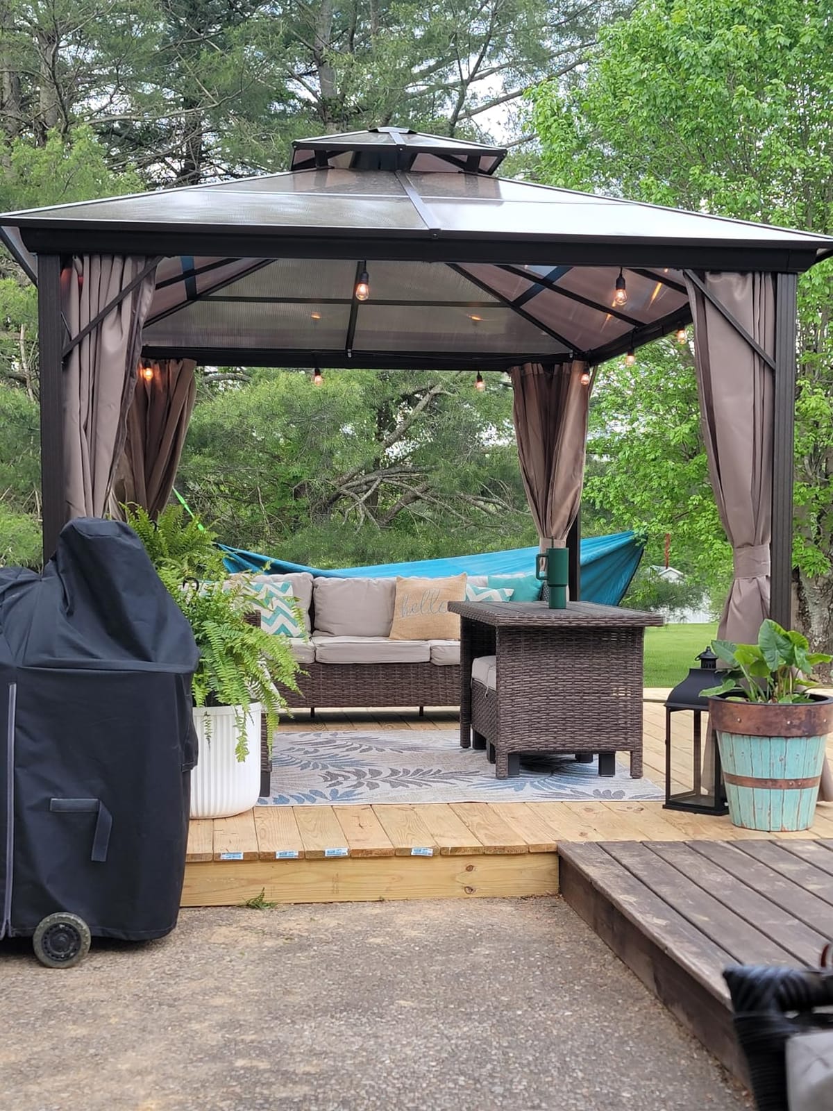 YOLENY 12'x16' Hardtop Gazebo, Outdoor Polycarbonate Double Roof Canopy, Aluminum Frame Permanent Pavilion with Curtains and Netting, Sunshade for Garden, Patio, Lawns customer photo 1