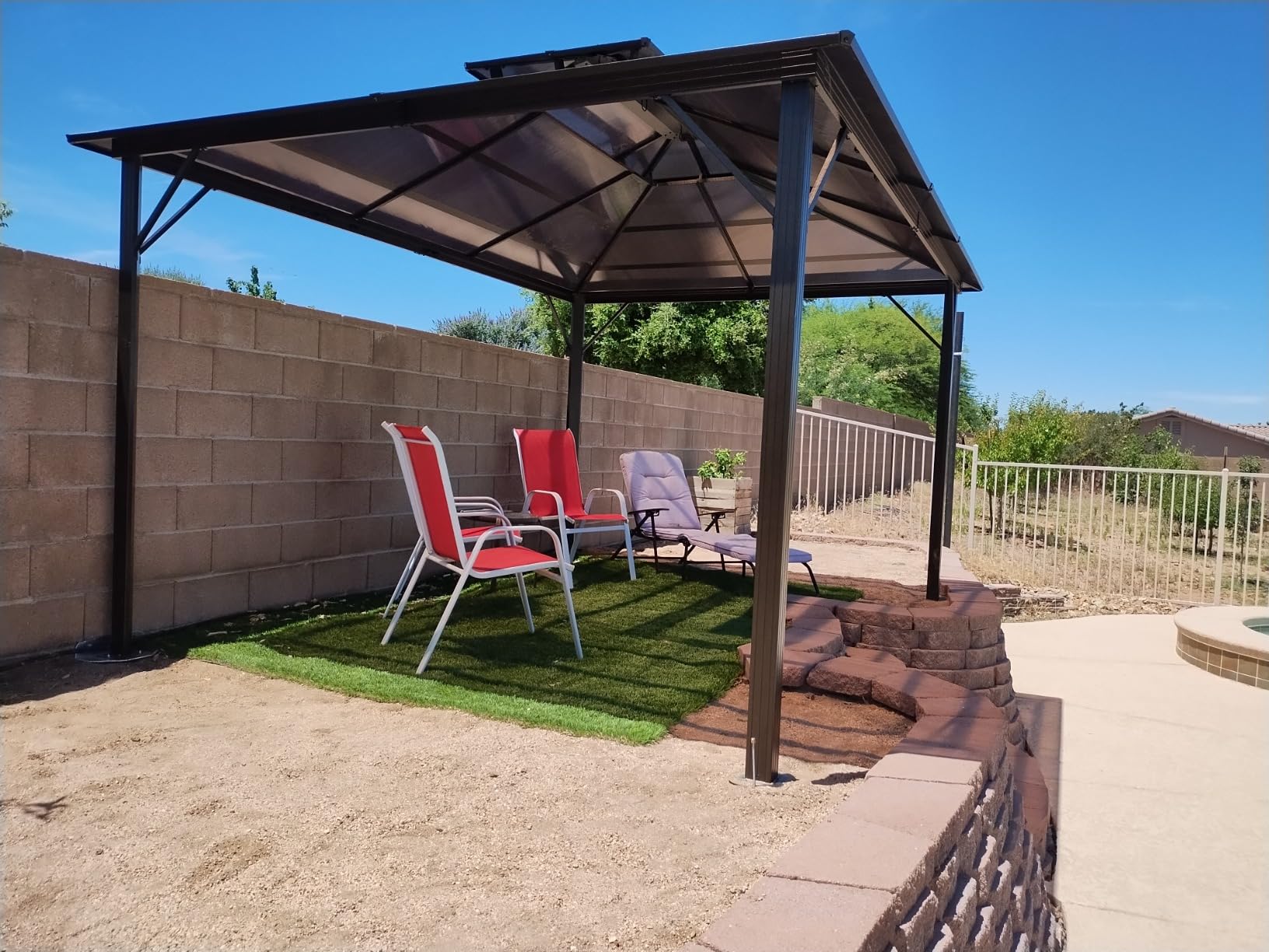 YOLENY 12'x16' Hardtop Gazebo, Outdoor Polycarbonate Double Roof Canopy, Aluminum Frame Permanent Pavilion with Curtains and Netting, Sunshade for Garden, Patio, Lawns customer photo 2