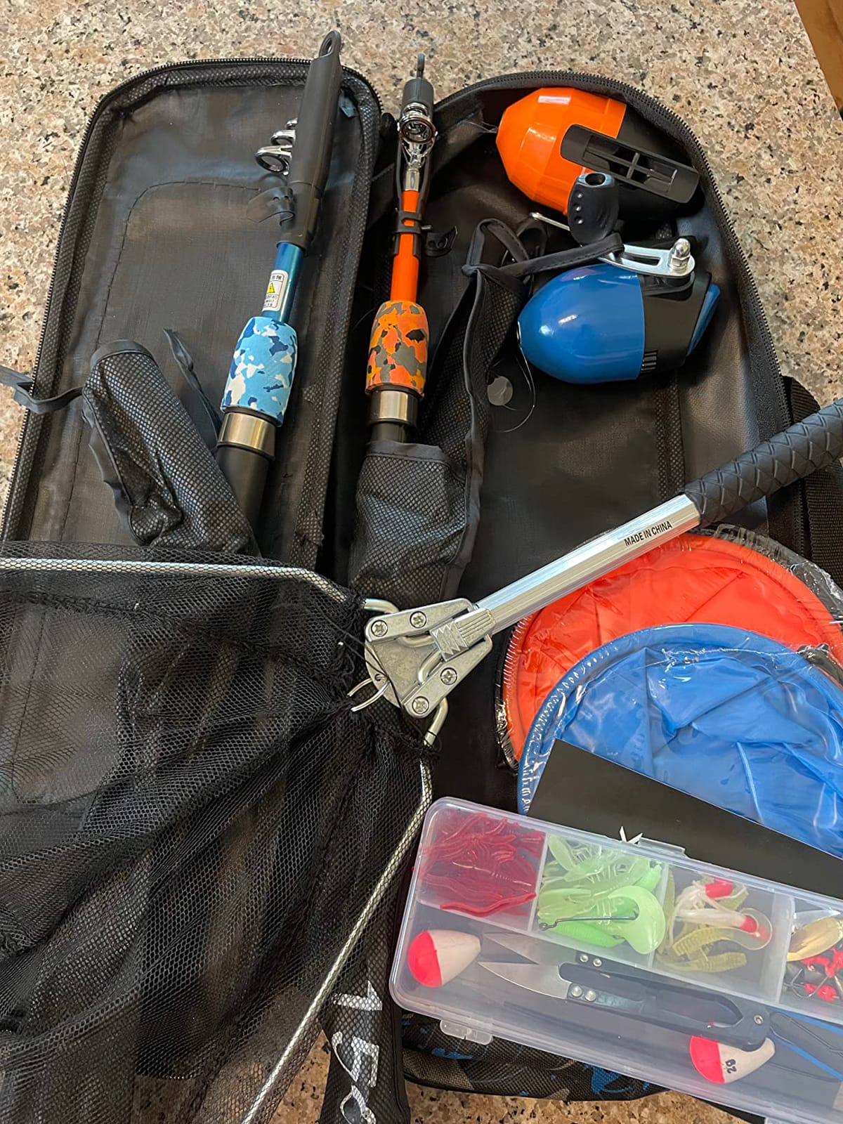 CODEK Kids Fishing Pole Set with Full Starter Kits 2 Set Portable Telescopic Fishing Rod and Spincast Reel Cambos with a Fishing Net and 2 Buckets for Boys Girls and Youth customer photo 1