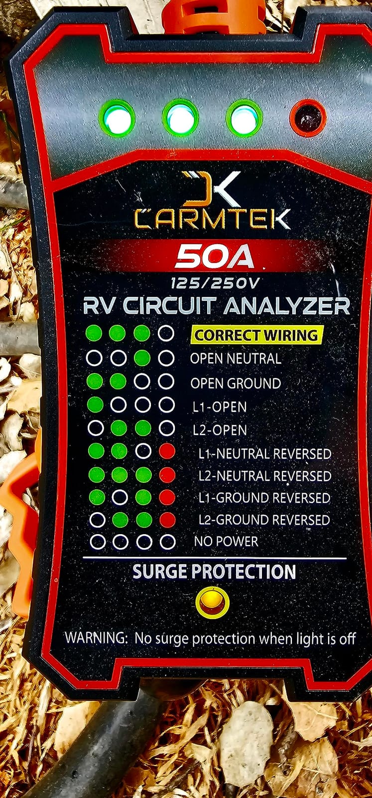 CARMTEK RV Surge Protector 50 Amp - RV Circuit Analyzer with Integrated Surge Protection - Smart 50 Amp Surge Voltage Defender with Grip Handles customer photo 1