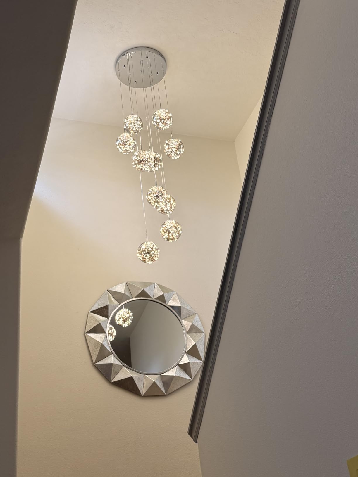 10-Light LED Staircase Chandelier Crystal Ceiling Lights Large Chandeliers for High Ceilings, Entryway Modern Lighting Fixture Villas and Stairs, Adjustable Length 16