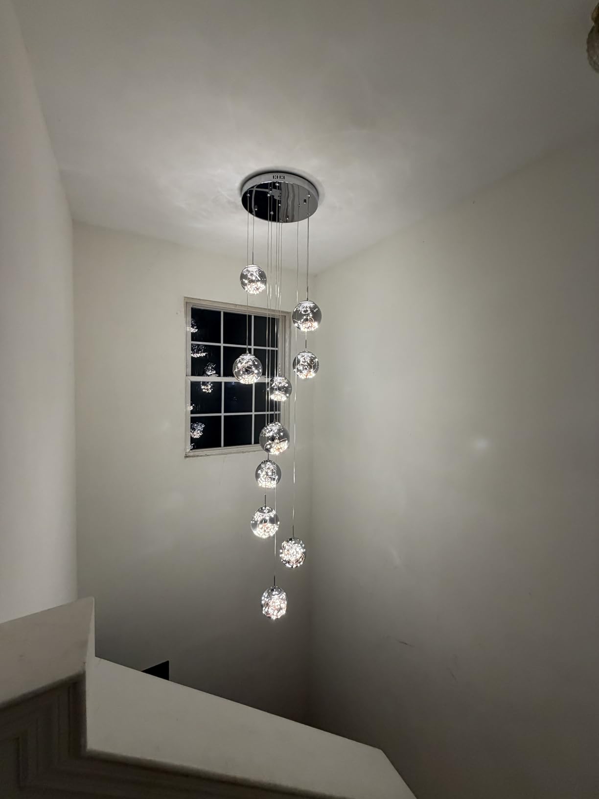 10-Light LED Staircase Chandelier Crystal Ceiling Lights Large Chandeliers for High Ceilings, Entryway Modern Lighting Fixture Villas and Stairs, Adjustable Length 16