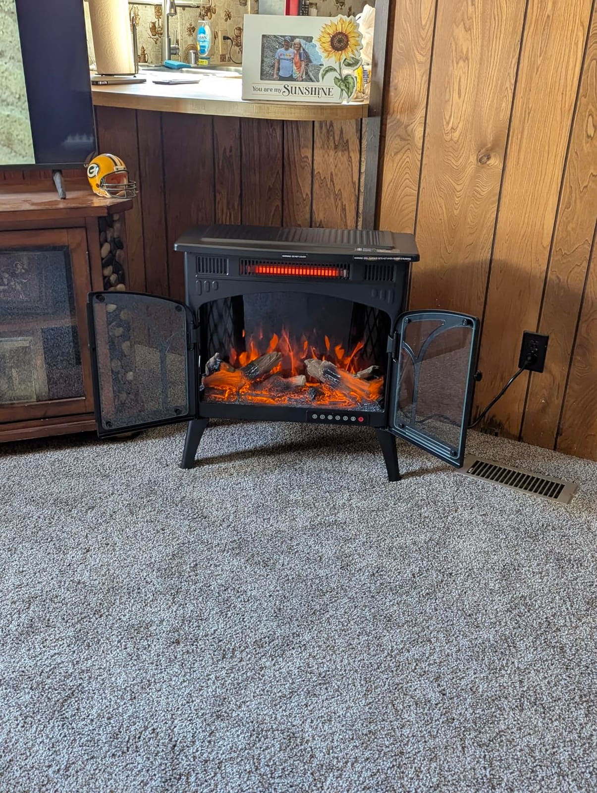 Electactic 24Inch Electric Fireplace Stove , Free-Standing Infrared Fireplace Stove, Controllable 3D Flame, 4 Variable Flame&Log Colors, 1500w, 5100BTU, Black (S230B-BLACK), 23.5