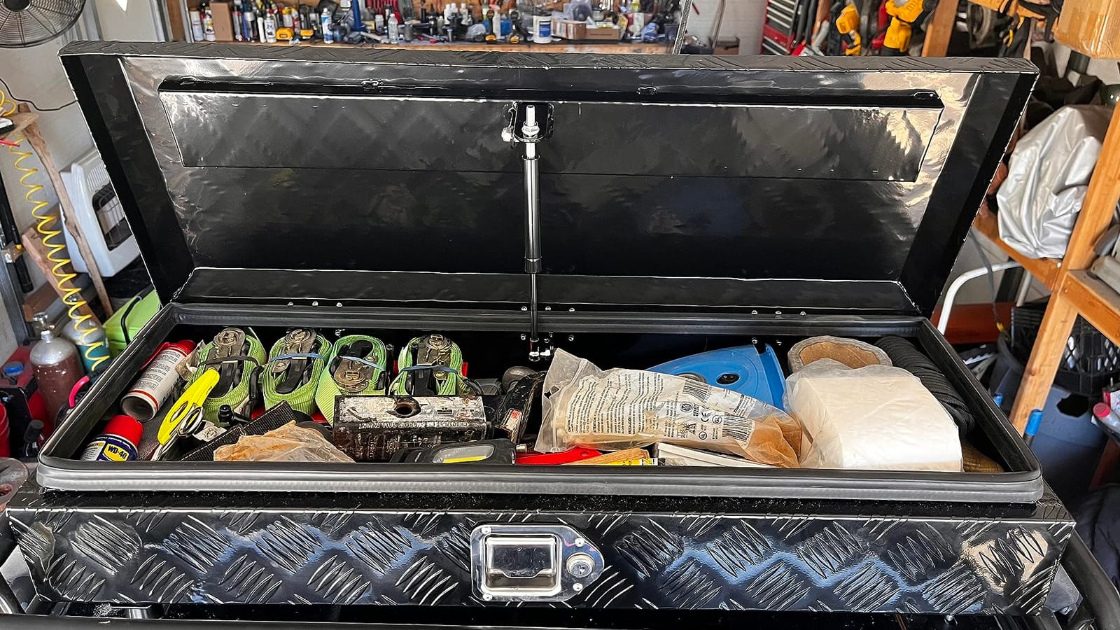 20 Inch Tool Box Flatbox Truck Car Outdoor Trailer Pickup Underbody Toolbox,RV Storage Organizer,Underbed Tools Organizer W/Lock & Keys, Black Aluminum 5 Bar Tread(20''X12''X9.5'') customer photo 2