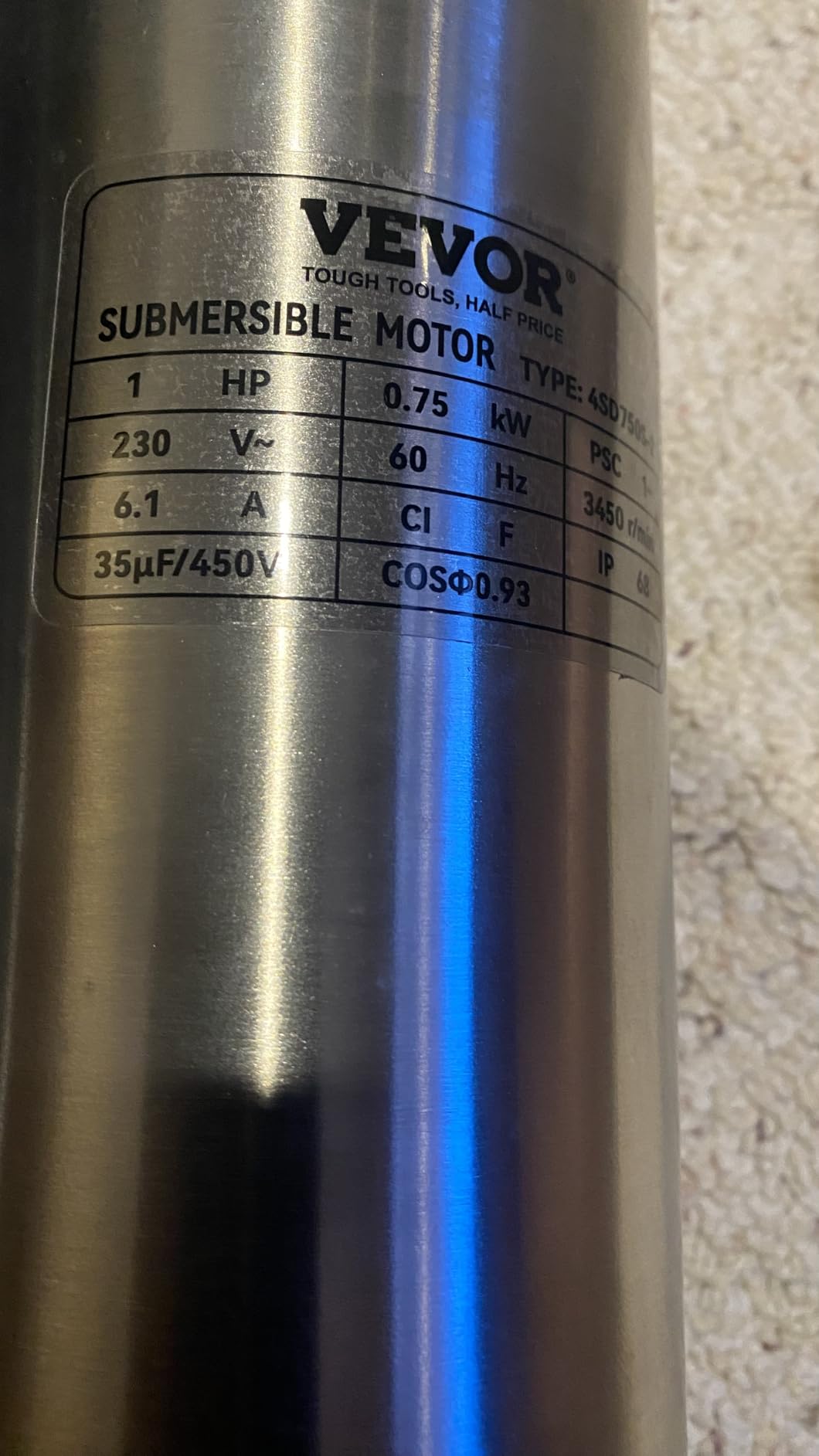 VEVOR Deep Well Submersible Pump 1 HP 230V/60Hz 37 GPM Flow 207 ft Head customer photo 1