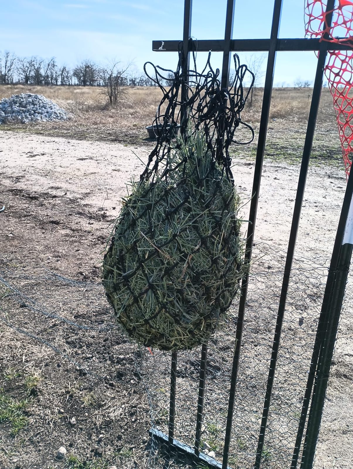 Fabbay 4 Pcs Slow Feed Hay Net Feeder Hay Bag for Horses Slow Feeder 40 Inch Length with 2 Inch Holes Hanging Horse Feed Net for Goat Cattle Equine Stalls Barn Supplies(Blue) customer photo 2