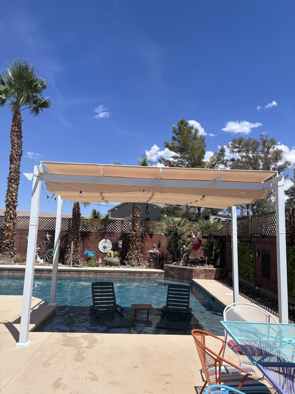 PURPLE LEAF Retractable Pergola 10' x 13' White Pergola, Extra Canopy, Grey customer photo 2