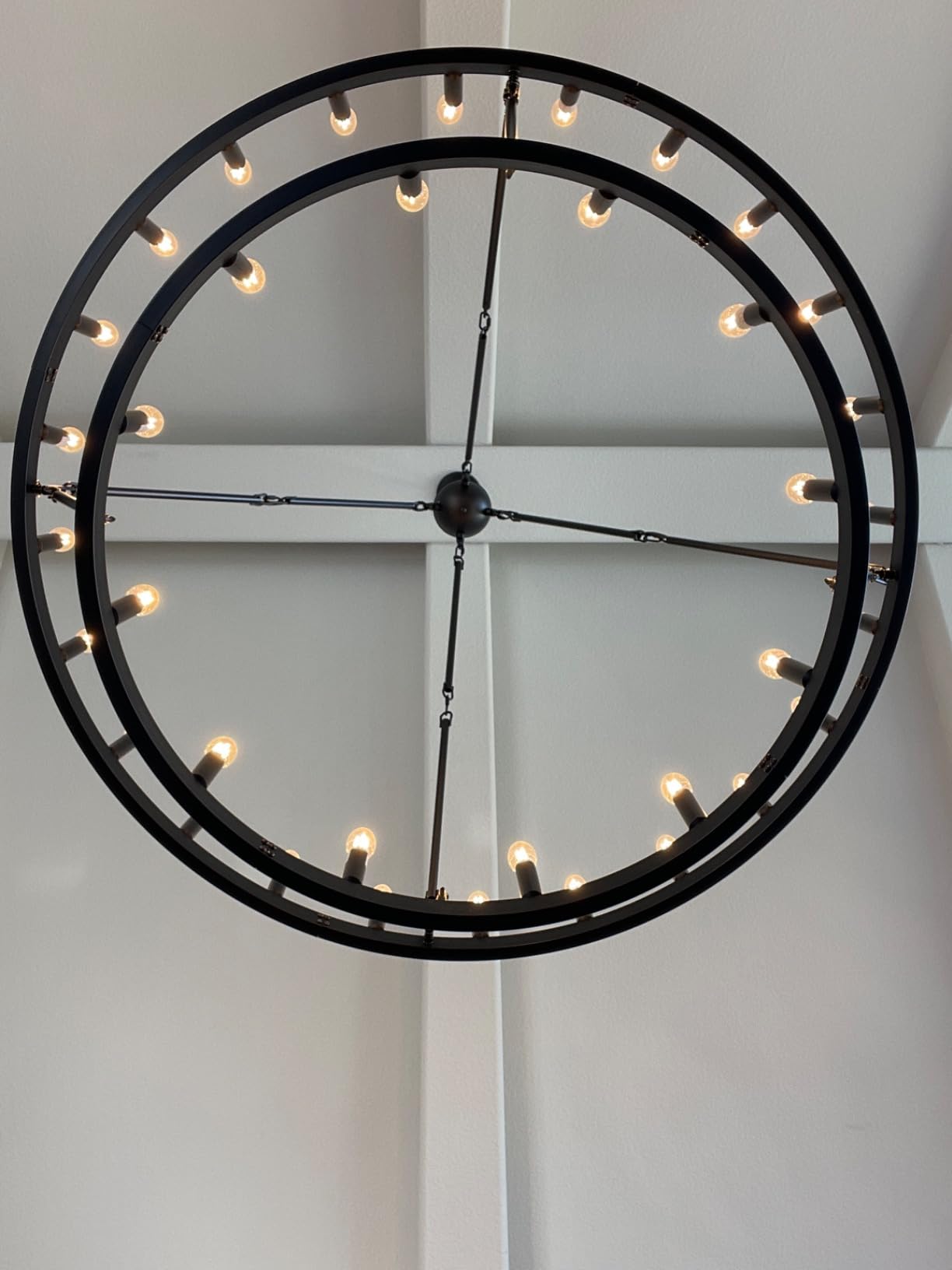 2 Tier Black Large Wagon Wheel Chandelier, 54-Lights 60 Inch Farmhouse Pendant Light Fixture, Round Rustic Hanging Lighting for Dining Room Kitchen Island Foyer Entryway customer photo 1