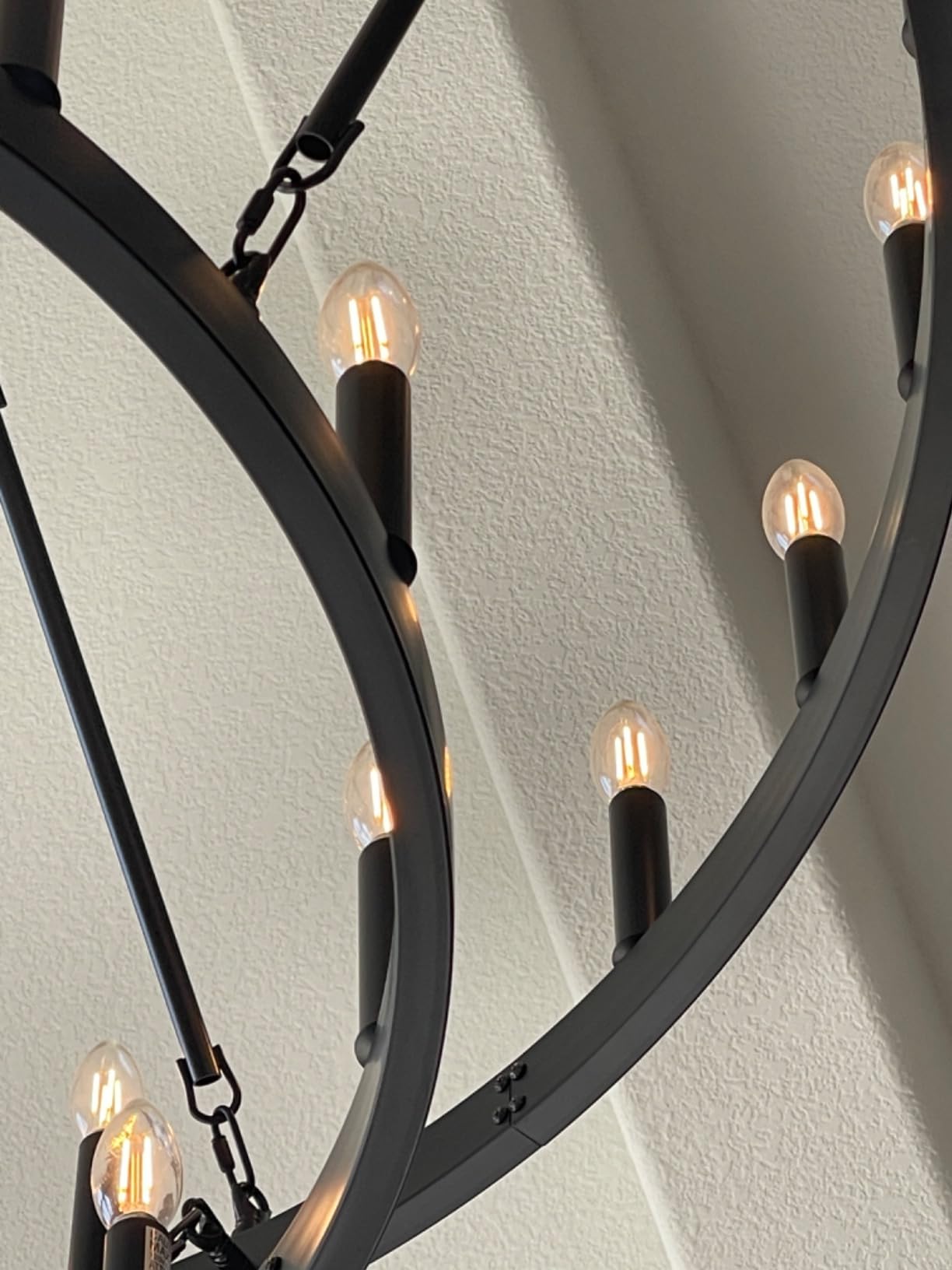 2 Tier Black Large Wagon Wheel Chandelier, 54-Lights 60 Inch Farmhouse Pendant Light Fixture, Round Rustic Hanging Lighting for Dining Room Kitchen Island Foyer Entryway customer photo 2