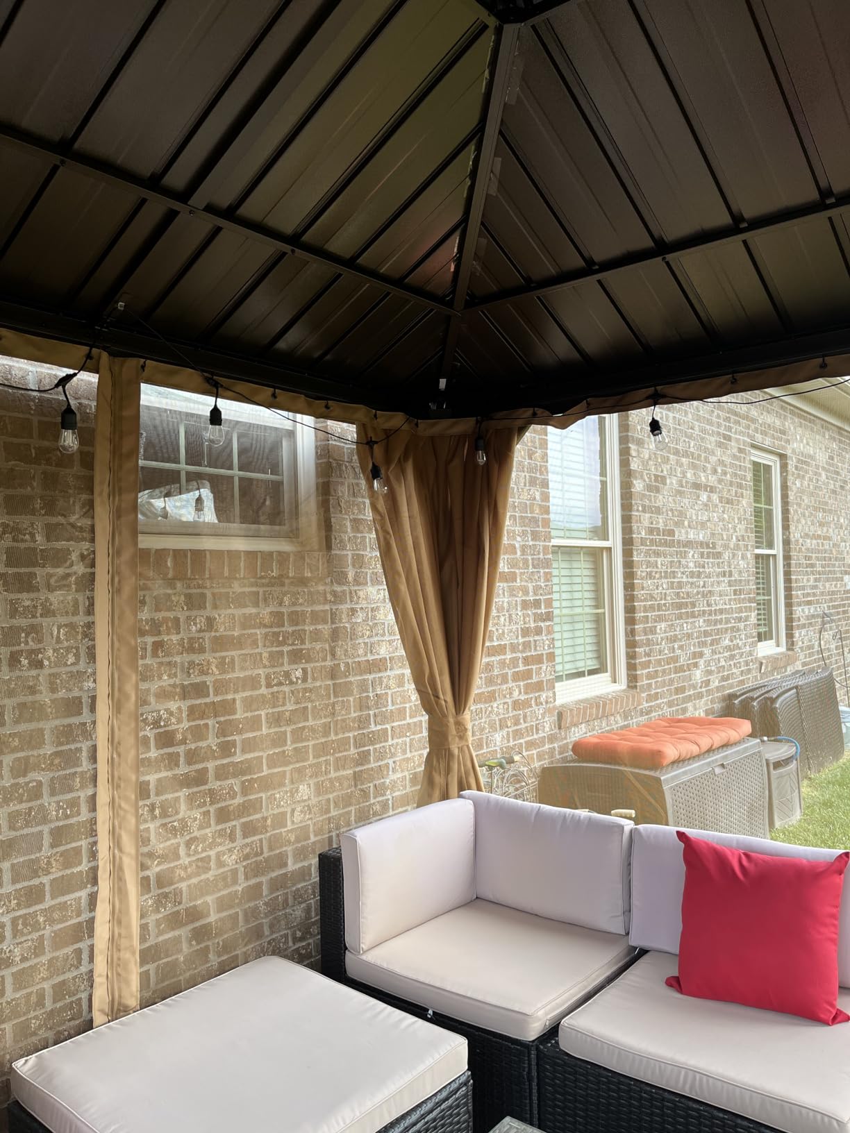 EROMMY 12' x 14' Hardtop Gazebo, Aluminum Frame Gazebos with Galvanized Steel Double Roof, Permanent Outdoor Metal Pavilion with Curtain and Netting for Patio, Lawn, Deck customer photo 1