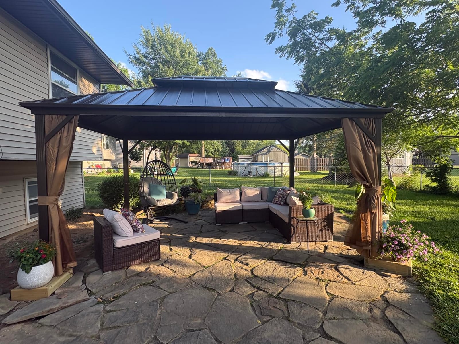 EROMMY 12' x 14' Hardtop Gazebo, Aluminum Frame Gazebos with Galvanized Steel Double Roof, Permanent Outdoor Metal Pavilion with Curtain and Netting for Patio, Lawn, Deck customer photo 2