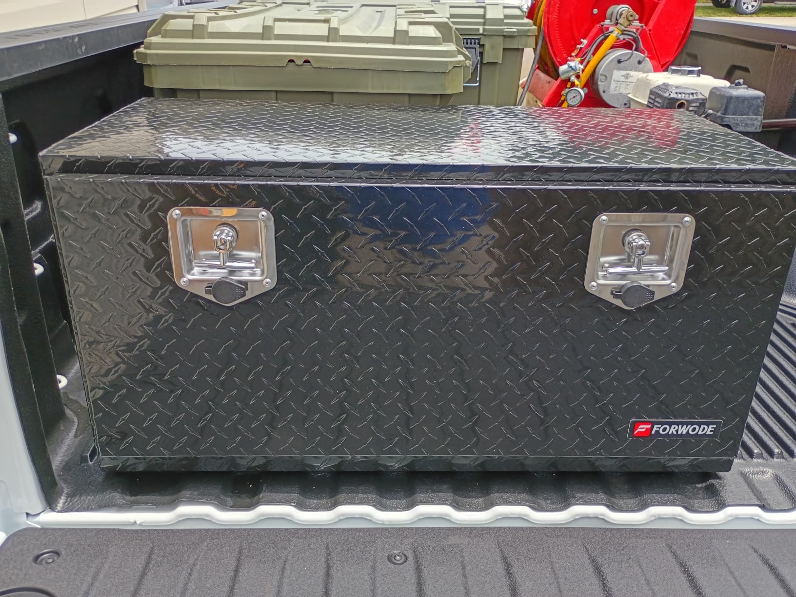 FORWODE 36x17x18 Inch Underbody Truck Tool Box Aluminum Trailer Tool Box with Lock & Foldable T-Handle Waterproof Truck Storage Box for Pickup Truck, Trailer, RV, ATV, Indoor(BLACK) customer photo 1