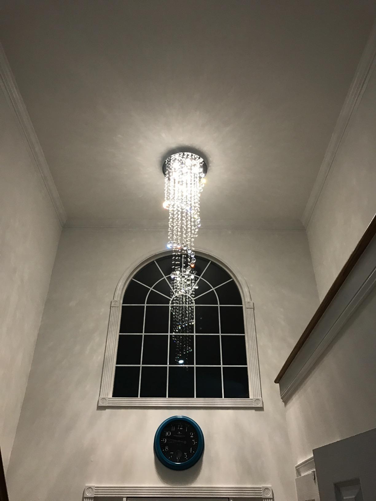 Elegance Spiral Chandelier for Dining Area, Modern Swirl Raindrop Chandelier Light Fixture for Foyer Hallway Crystal Chandeliers for High Ceilings, Modern Hanging Light D15 x H31 of CRYSTOP customer photo 2