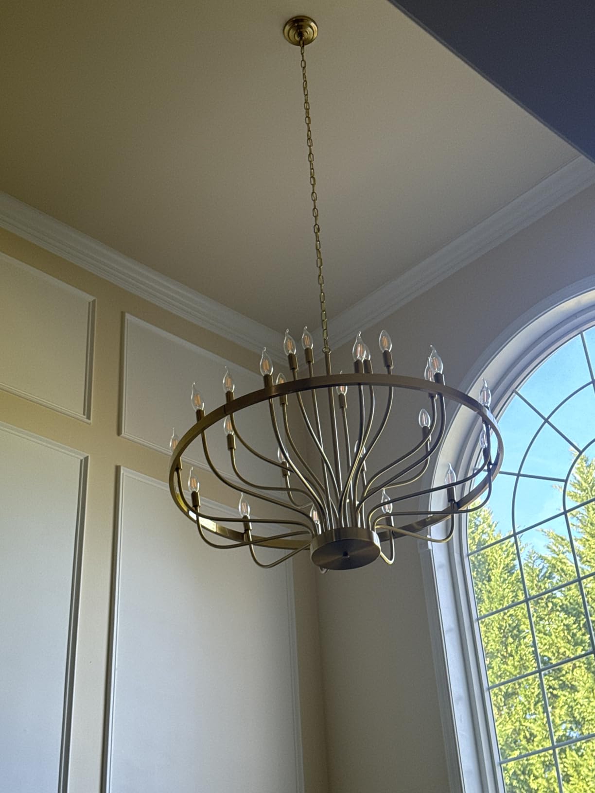 Large Gold Chandelier 24-Light 39in Wagon Wheel Light for High Ceilings customer photo 1