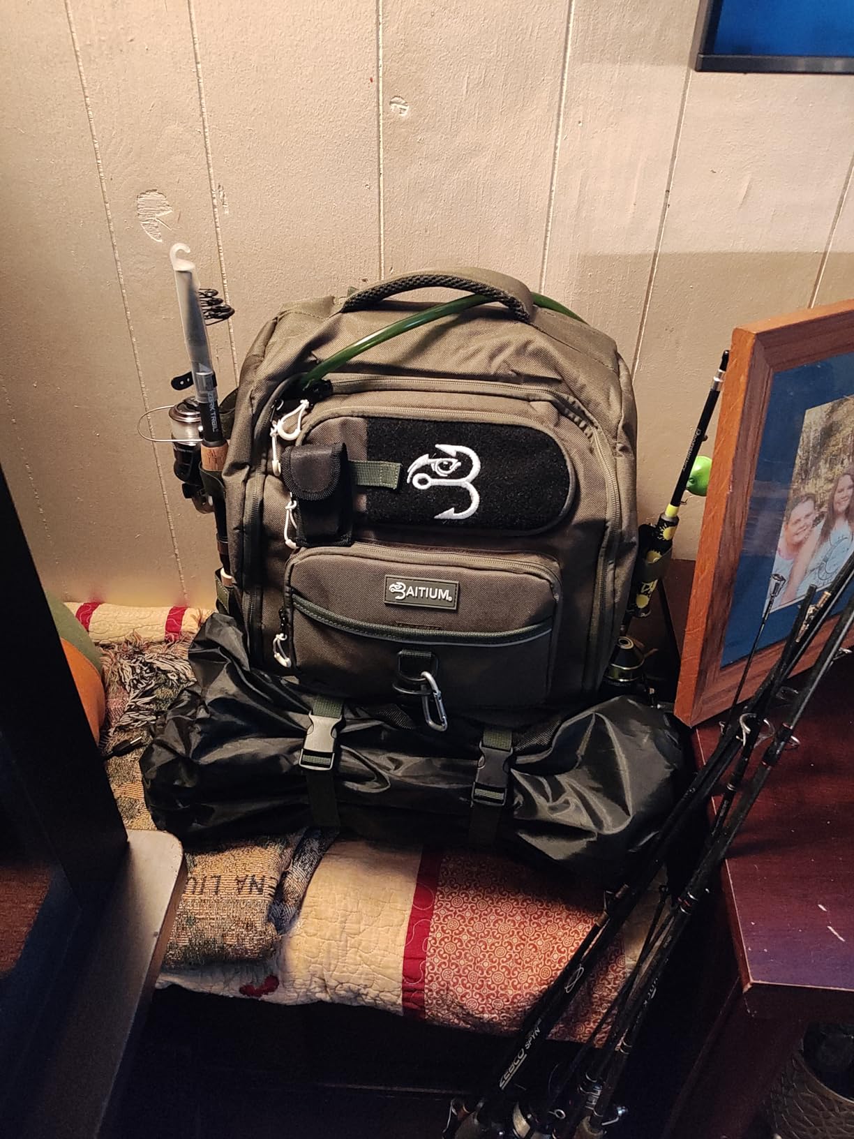 Baitium Fishing Backpack, Tackle Bag With Rod Holders, 40L Capacity With Cooler, Rain Cover, Insulated Pocket, 4 Tackle Trays Included- (Green) customer photo 1