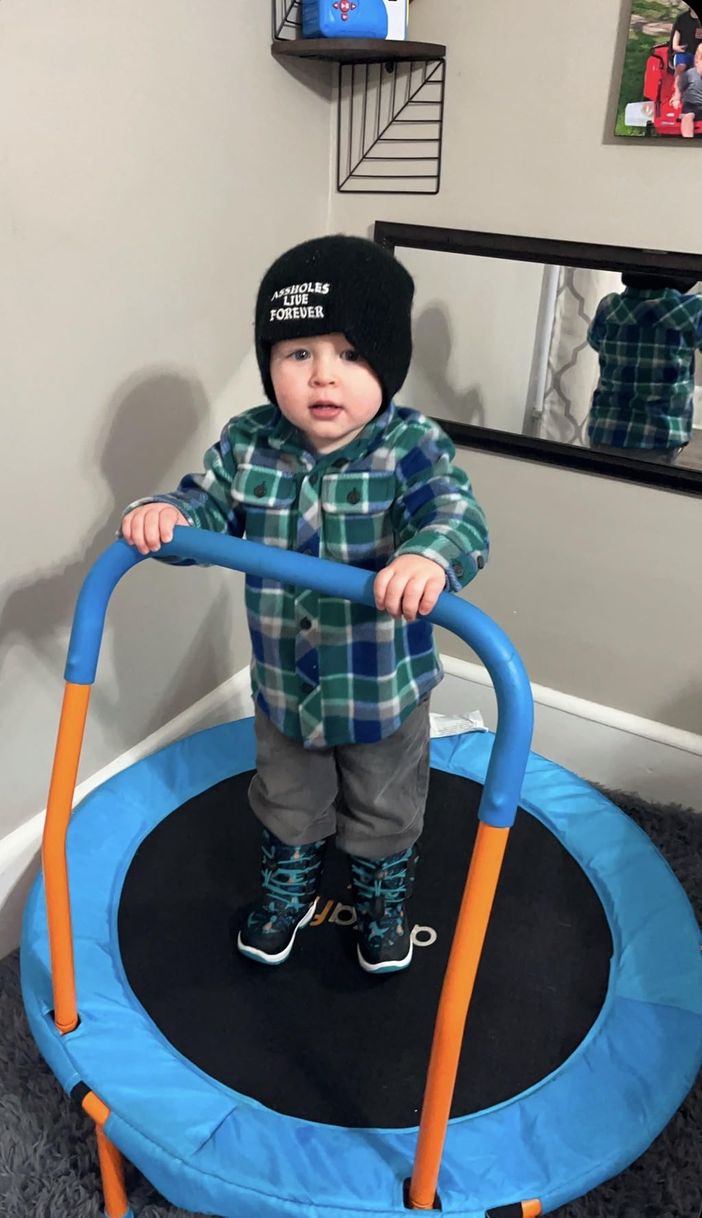ATIVAFIT 36-Inch Toddler Trampoline with Foam Handle, Foldable Indoor Outdoor Mini Rebounder for Kids Ages 2–6 customer photo 1