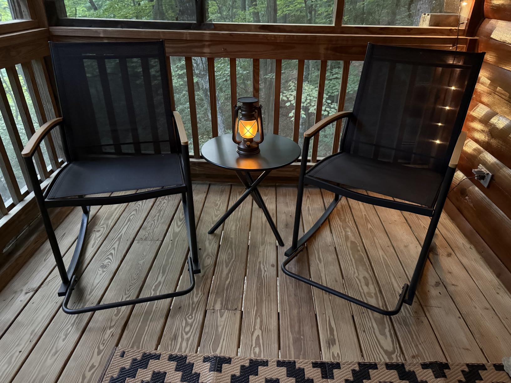 Shintenchi 3 Piece Outdoor Rocking Bistro Set, Textilene Fabric Small Patio Furniture Set, Front Porch Rocker Chairs Conversation Set with Table for Lawn, Garden, Balcony, Poolside (Black) customer photo 2