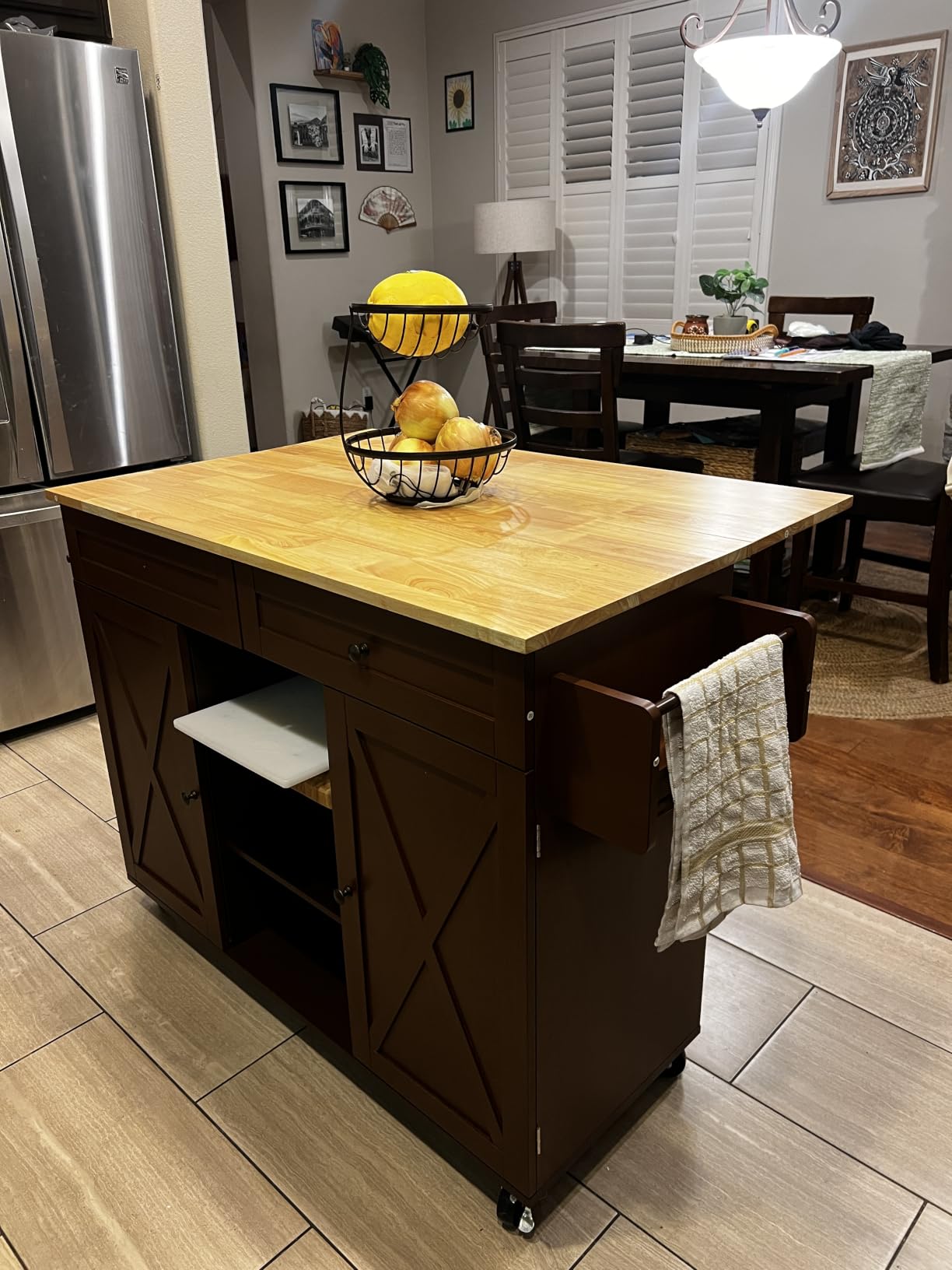 HLR Farmhouse Kitchen Island On Wheels, Teal Green customer photo 1