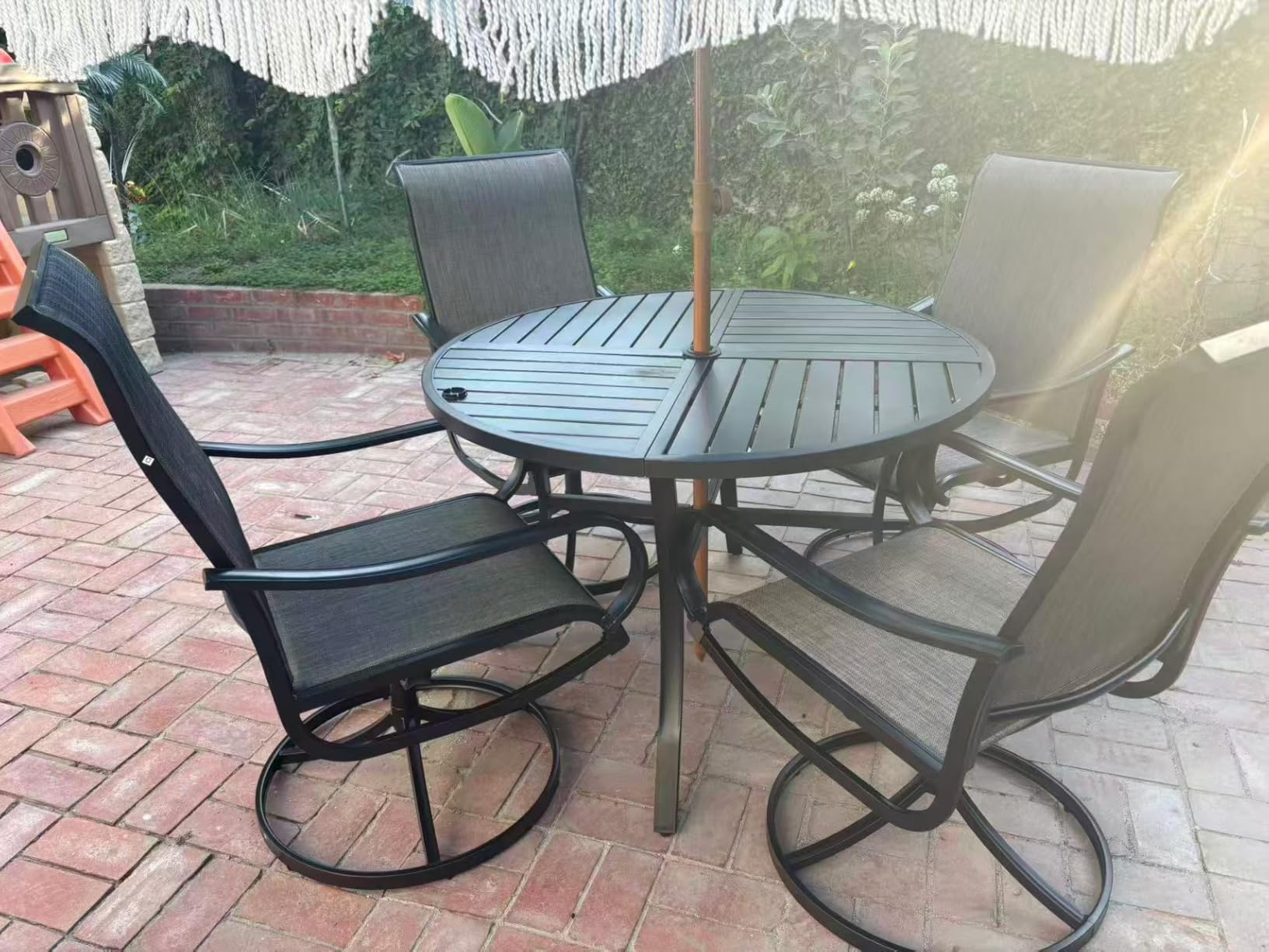 Sophia & William Patio Dining Set for 6 w/Swivel Textilene Chairs, Blue customer photo 1