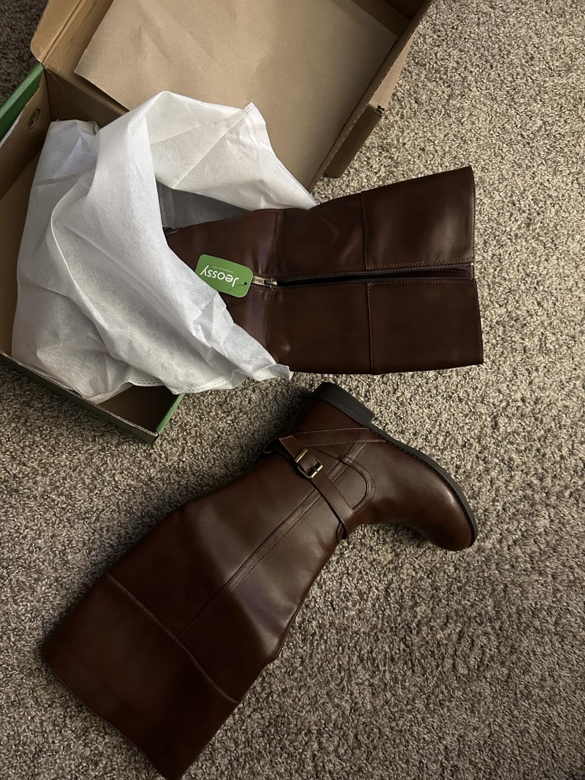 Jeossy Women's Knee High Riding Boots, Round Toe with Low Block Heel customer photo 2