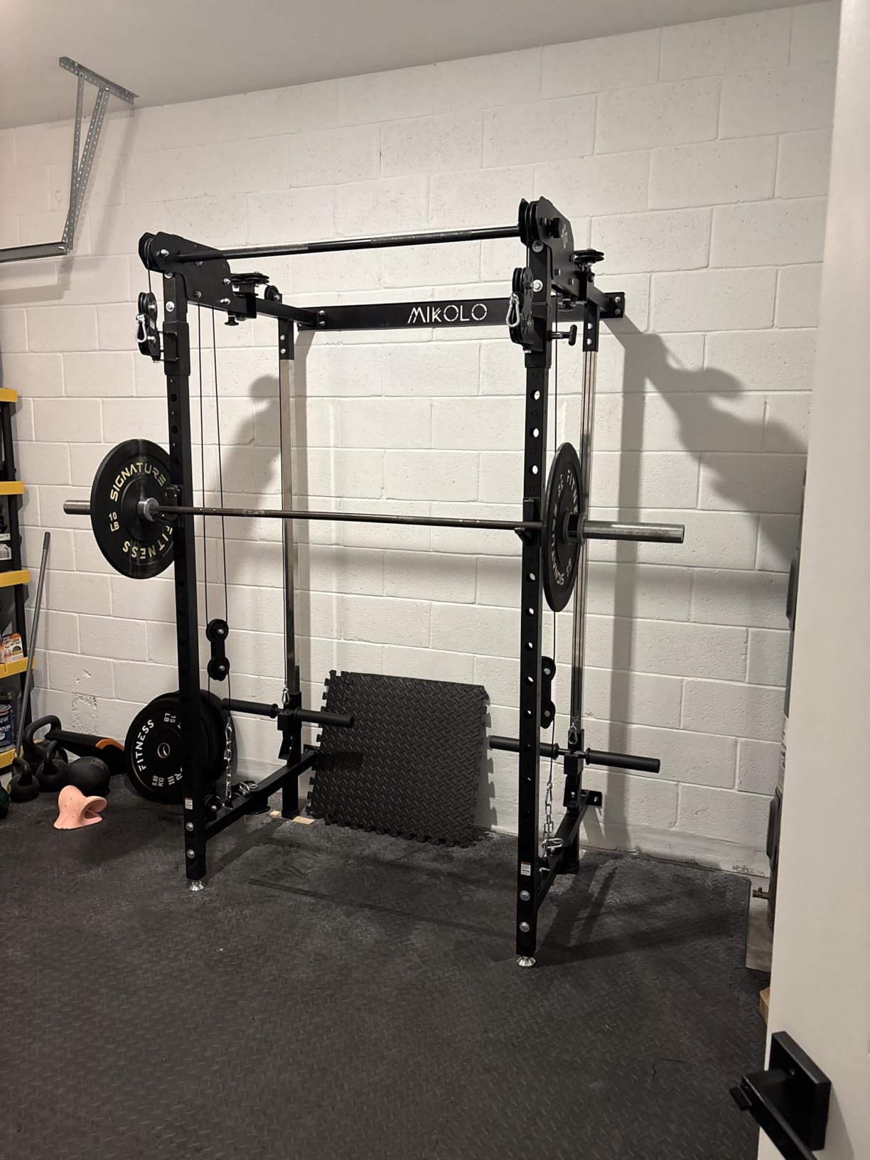 Mikolo Folding Squat Rack, Wall Mounted Power Rack with Cable Crossover Machine & LAT Pull Down, Functional Trainer with 5 Adjustable Function Modes, Home Gym Package customer photo 1