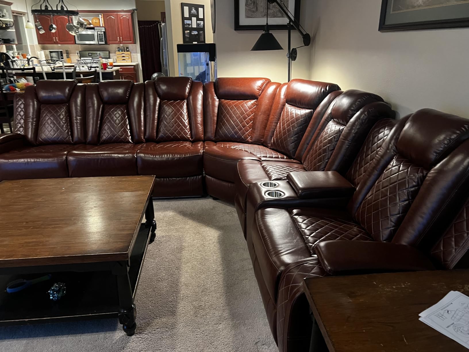 Black Leather Power Reclining Sectional Sofa,Sectional Couch with Recliner,L Shaped Recliner Sofa with LED Light/Read Lamp/Storage Console/USB Port for Living Room/Home Theater/Apartment customer photo 1