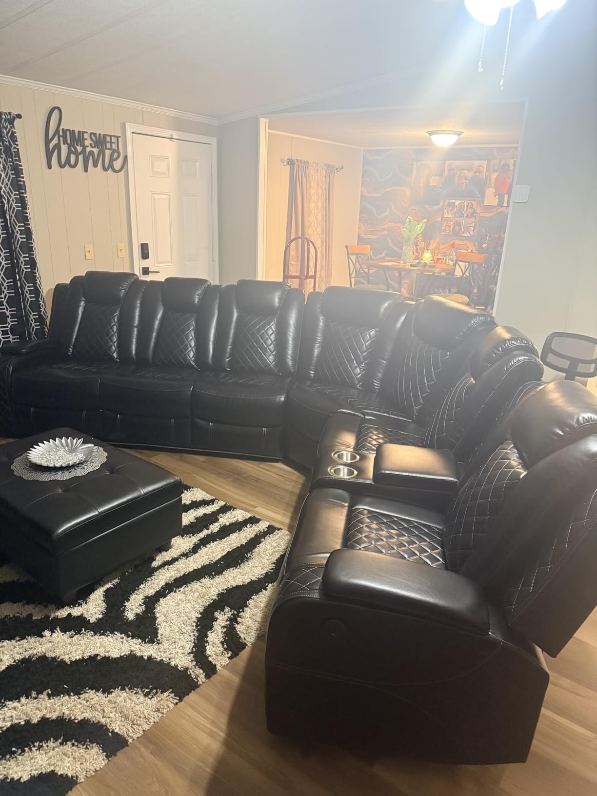 Power Recliner Sofa Sectional Couch with LED Light for Living Room,Leather Reclining Corner Sectional Sofa with 2 Recliner Seats,Cup Holder,Storage Console for House/Home Theater, Black customer photo 1
